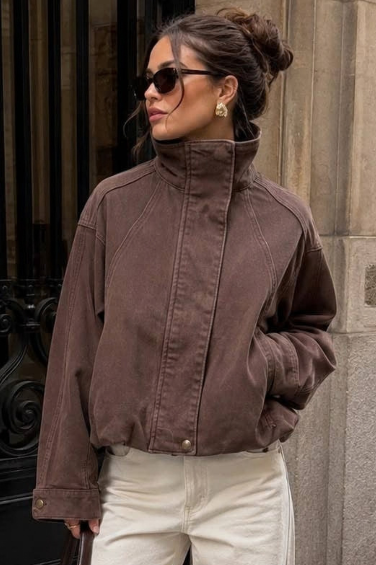 Oh Hello Clothing Blazer & Coats Trinity Buttoned Denim Jacket | Brown