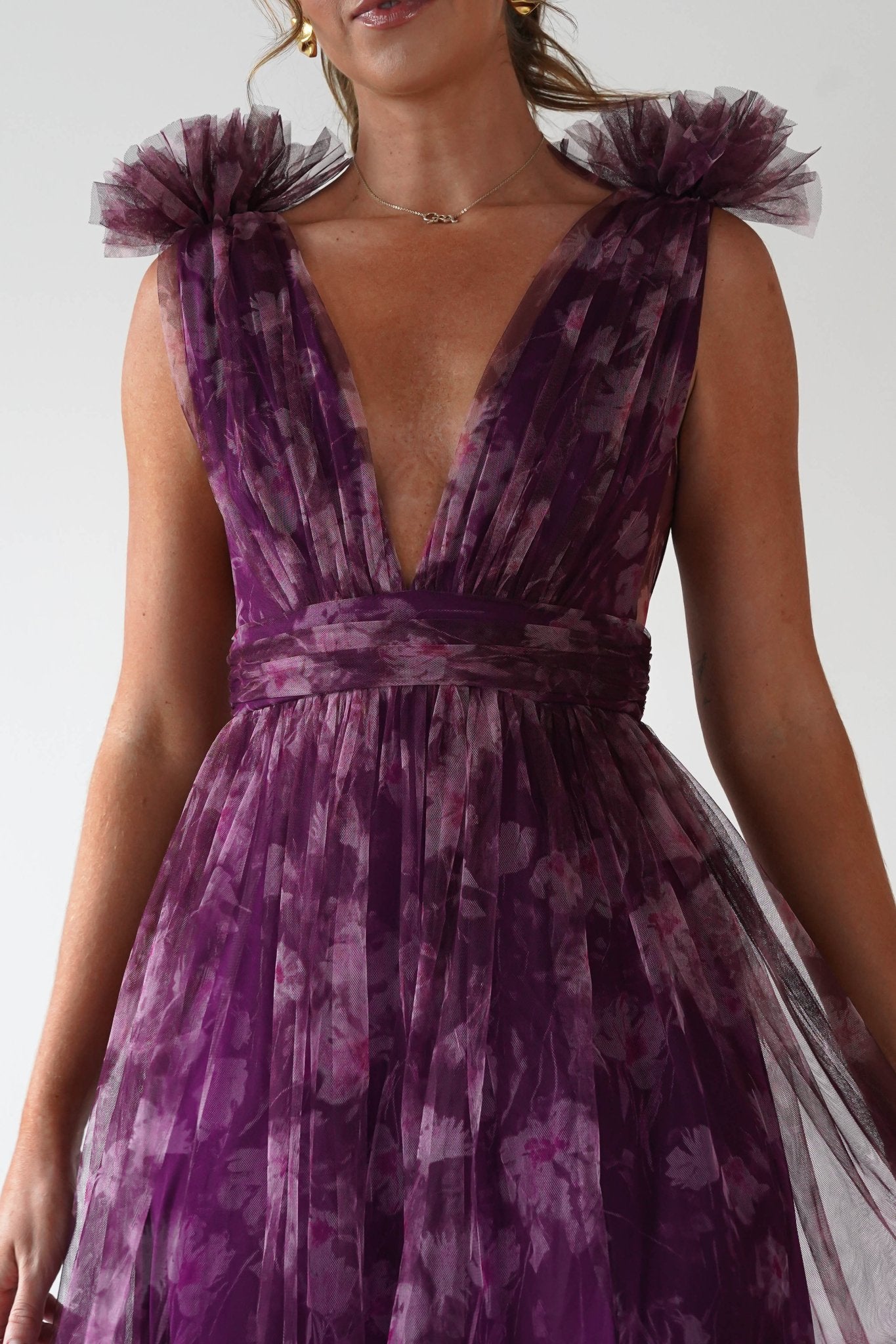 Valentina Tulle Floral Maxi Dress Plum | Wedding Guest Dress | Maxi | Oh Hello Clothing