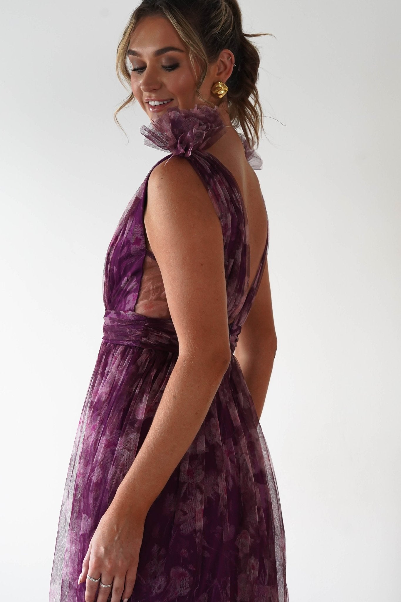 Valentina Tulle Floral Maxi Dress Plum | Wedding Guest Dress | Maxi | Oh Hello Clothing