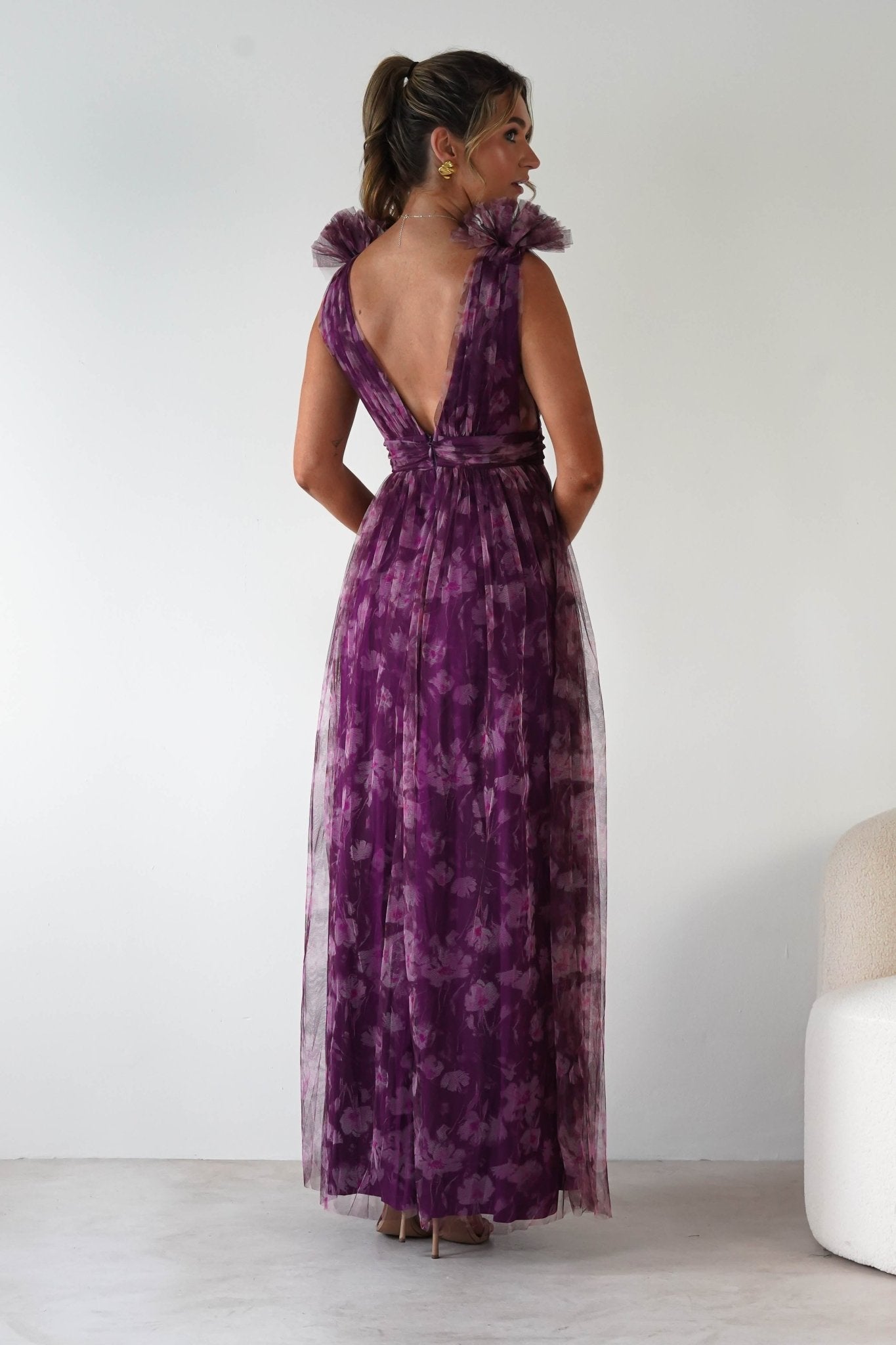 Valentina Tulle Floral Maxi Dress Plum | Wedding Guest Dress | Maxi | Oh Hello Clothing