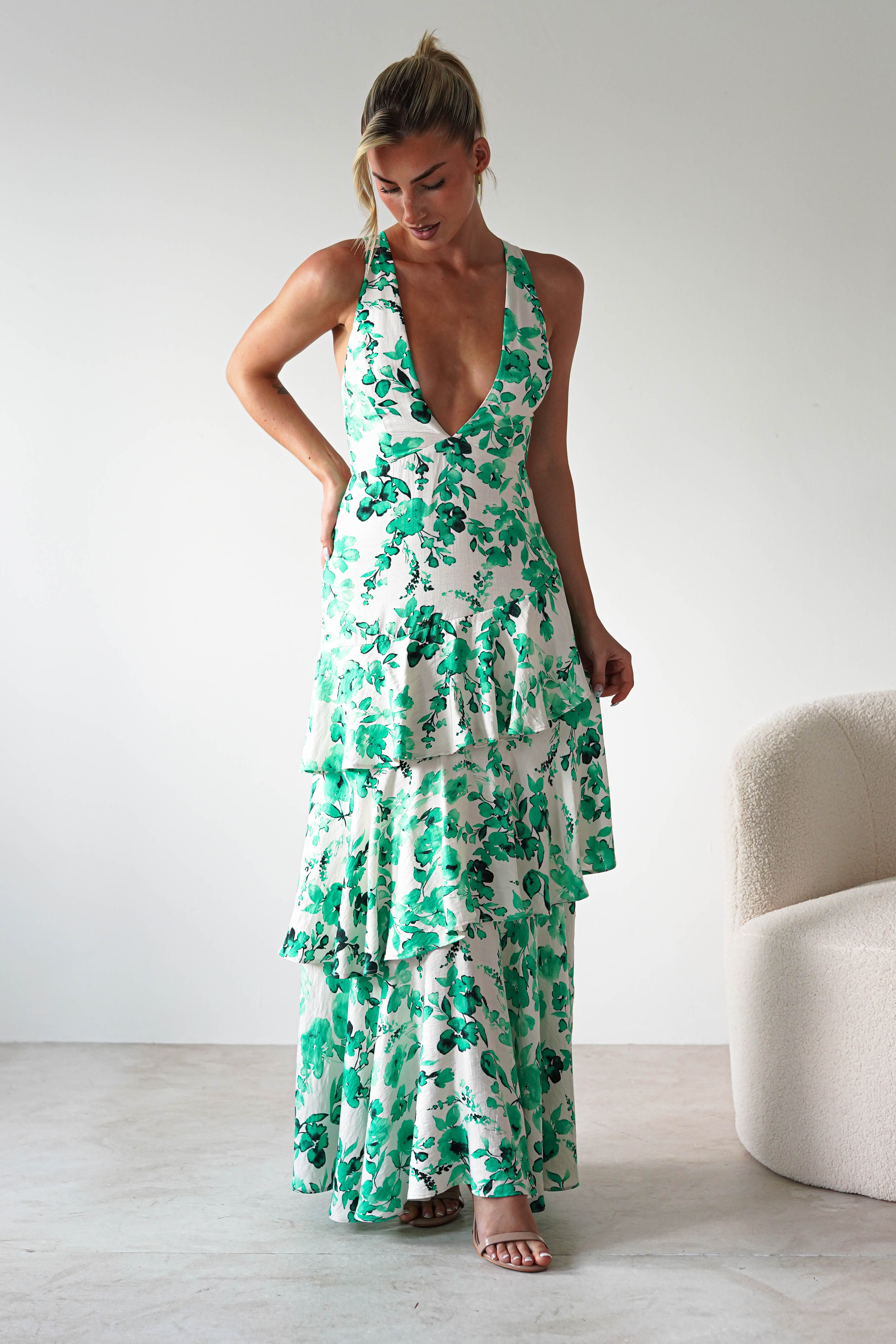 Varana Floral Ruffle Maxi Dress Green | Wedding Guest Dress | Maxi | Oh Hello Clothing