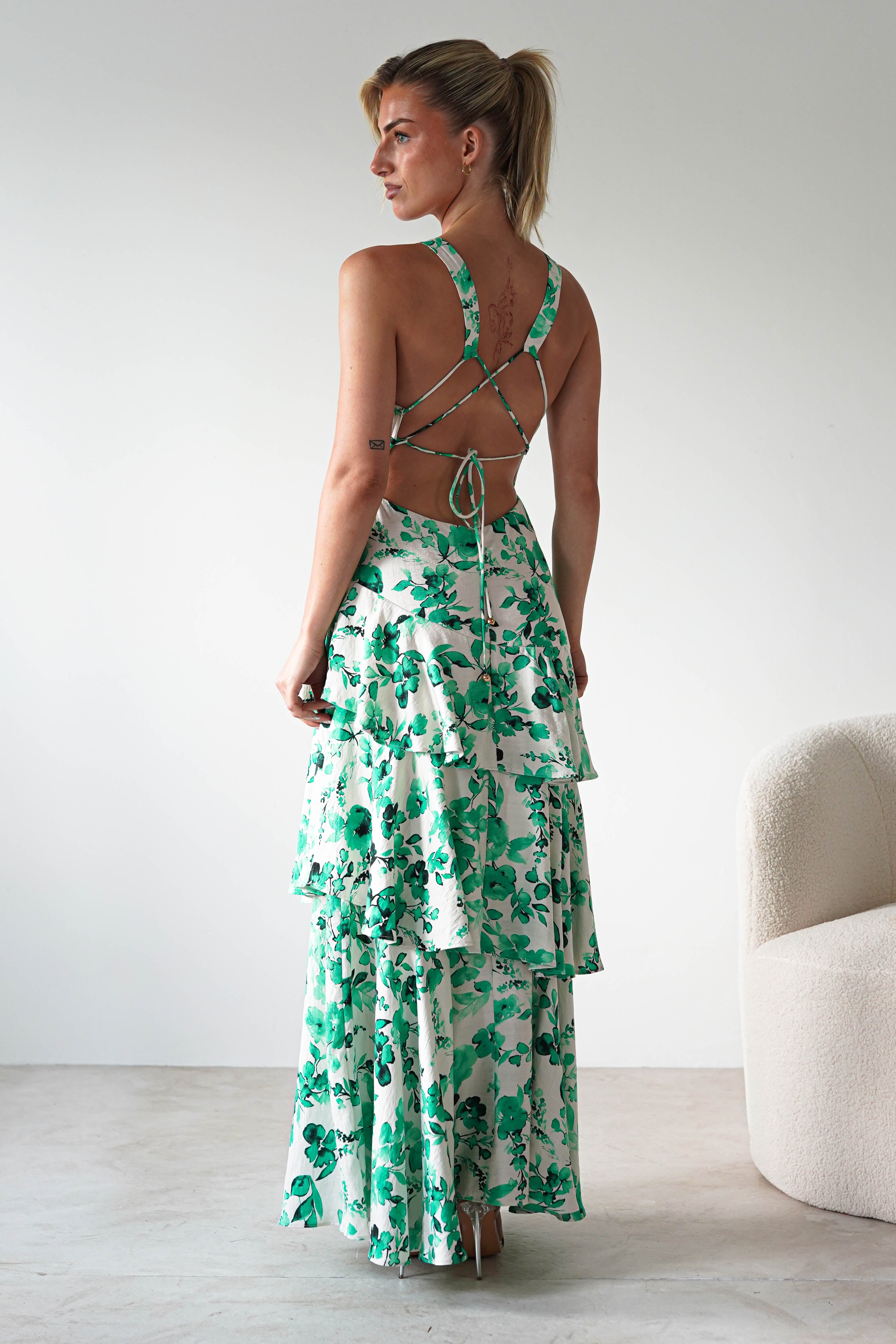 Varana Floral Ruffle Maxi Dress Green | Wedding Guest Dress | Maxi | Oh Hello Clothing