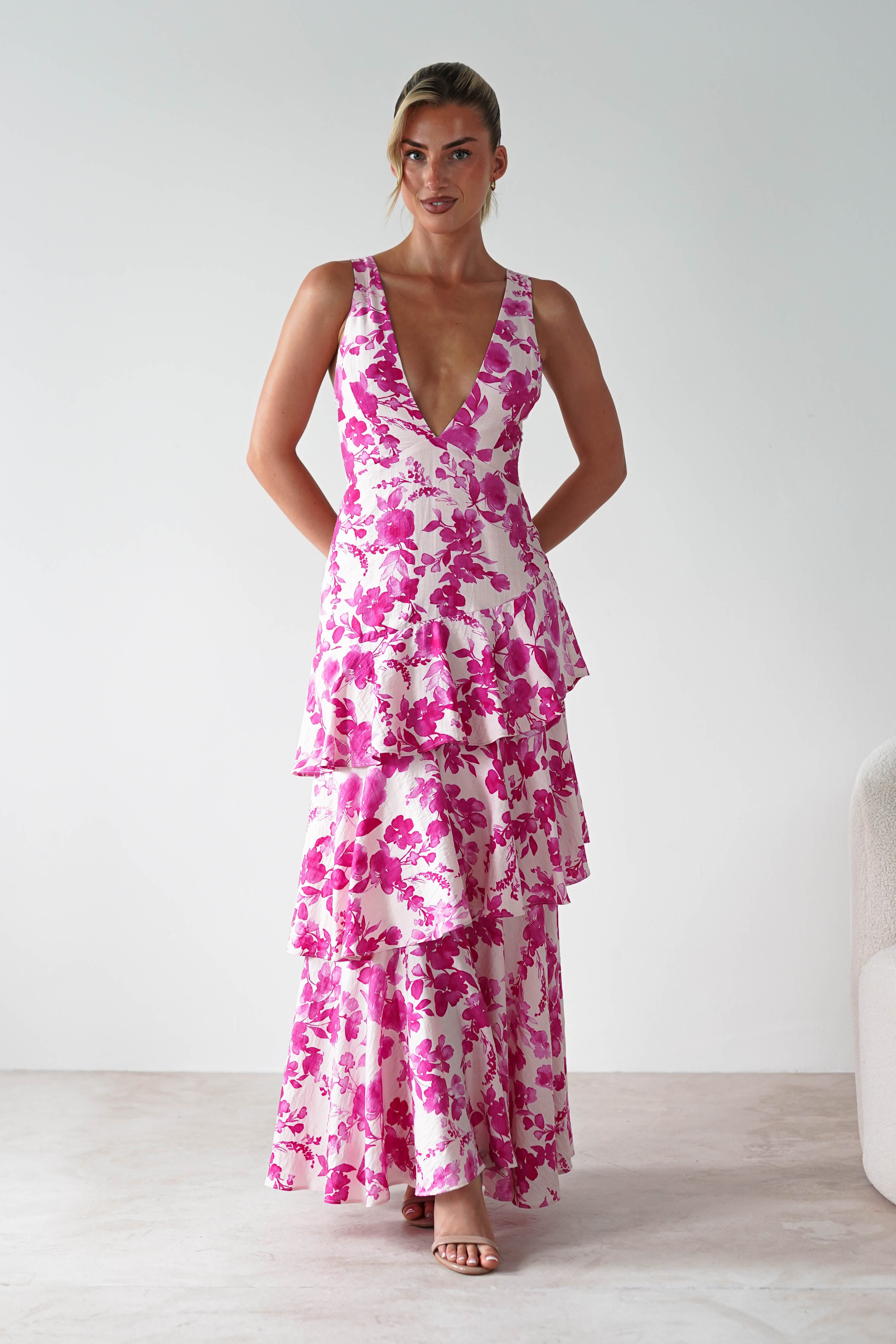 Varana Floral Ruffle Maxi Dress Pink | Wedding Guest Dress | Maxi | Oh Hello Clothing