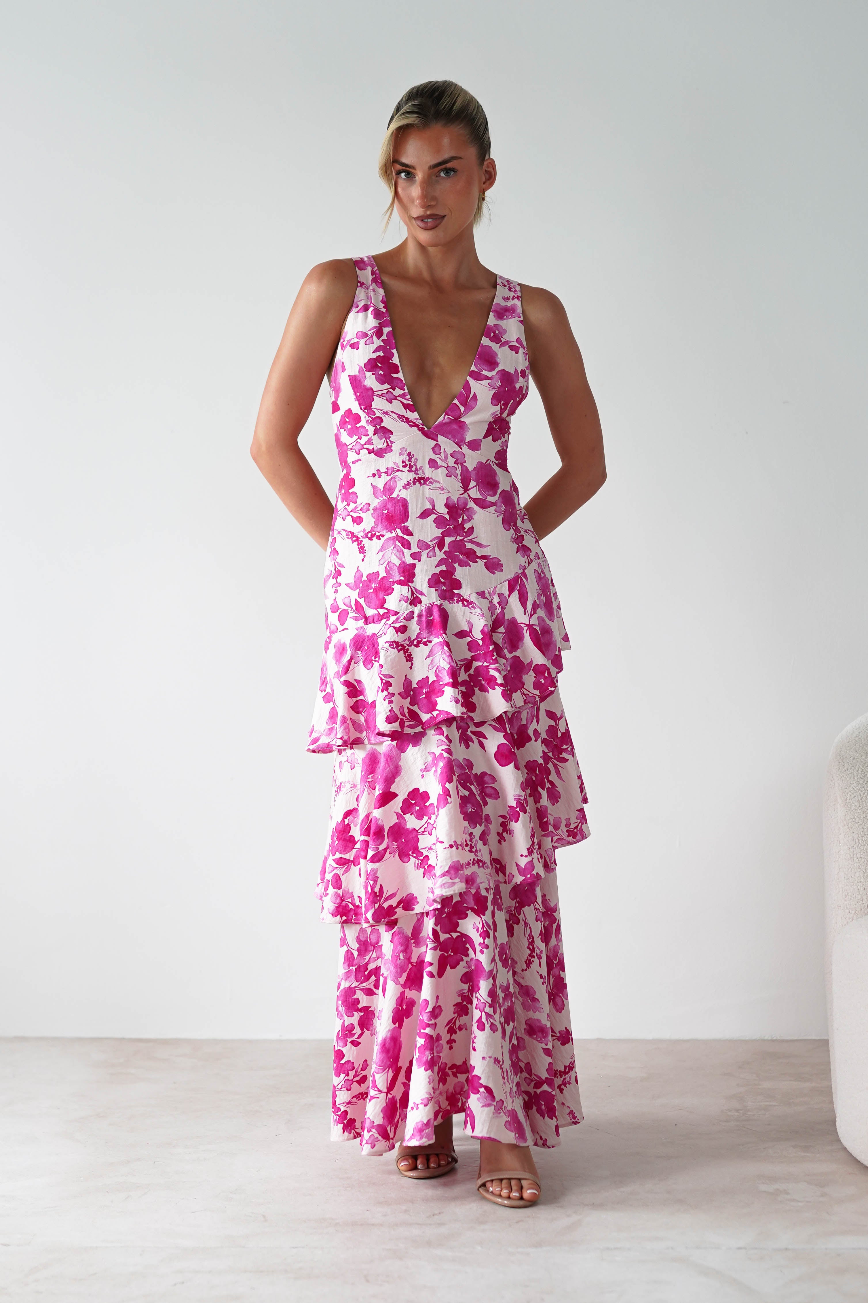 Varana Floral Ruffle Maxi Dress Pink | Wedding Guest Dress | Maxi | Oh Hello Clothing