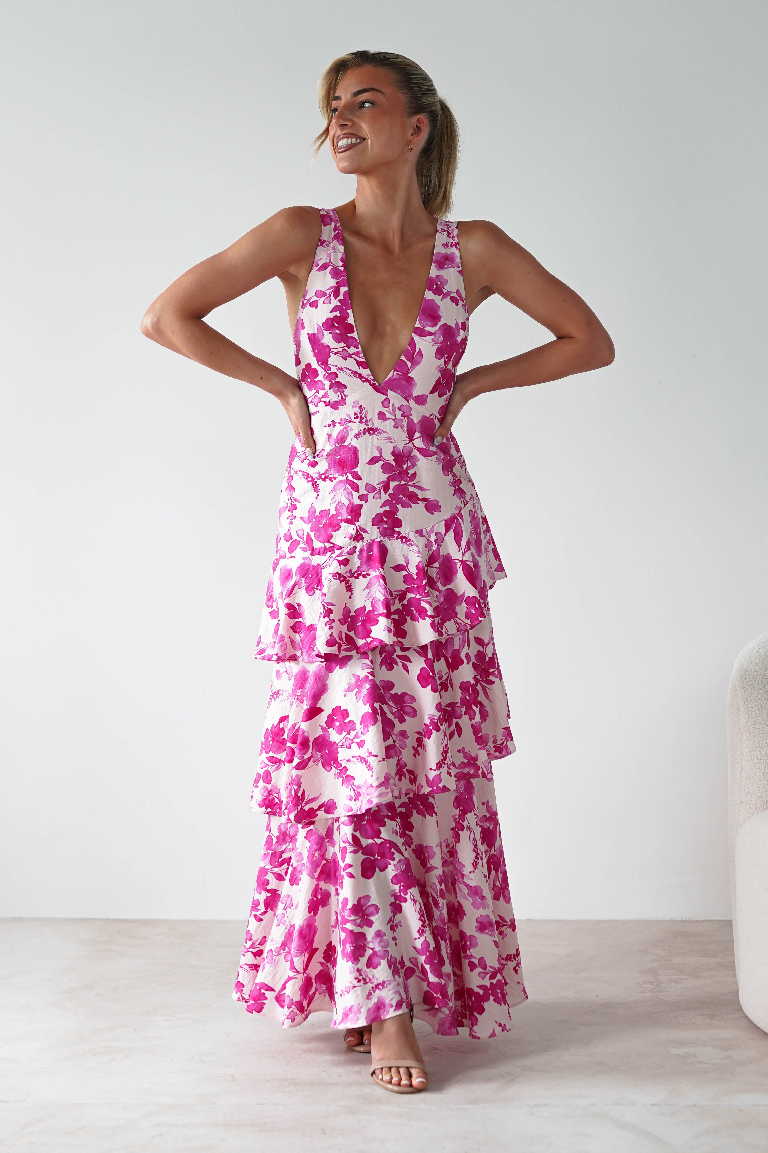 Varana Floral Ruffle Maxi Dress Pink | Wedding Guest Dress | Maxi | Oh Hello Clothing