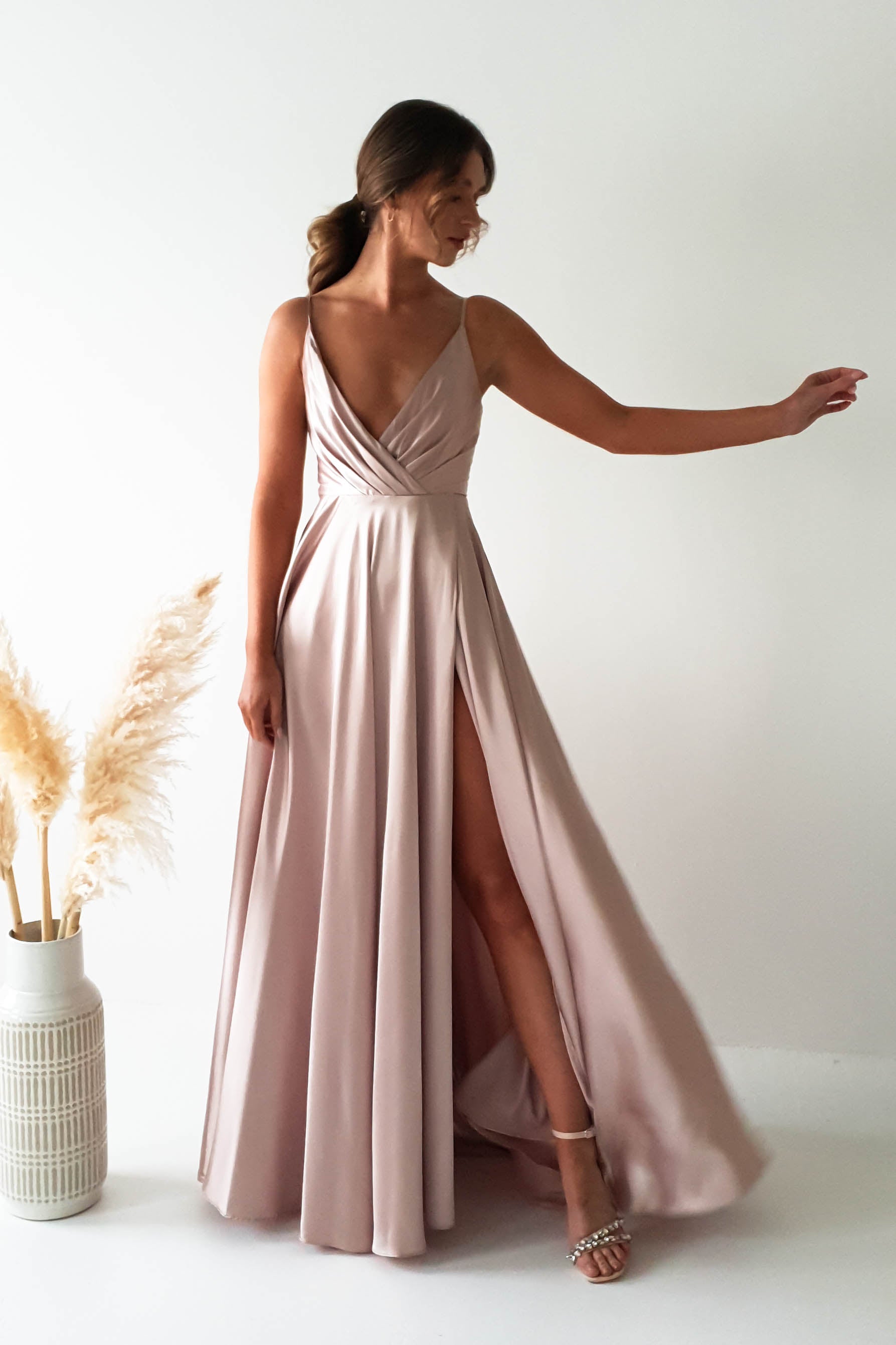 Velia Satin Maxi Gown | Champagne | Debs & Prom | Formal Gown | Oh Hello Clothing