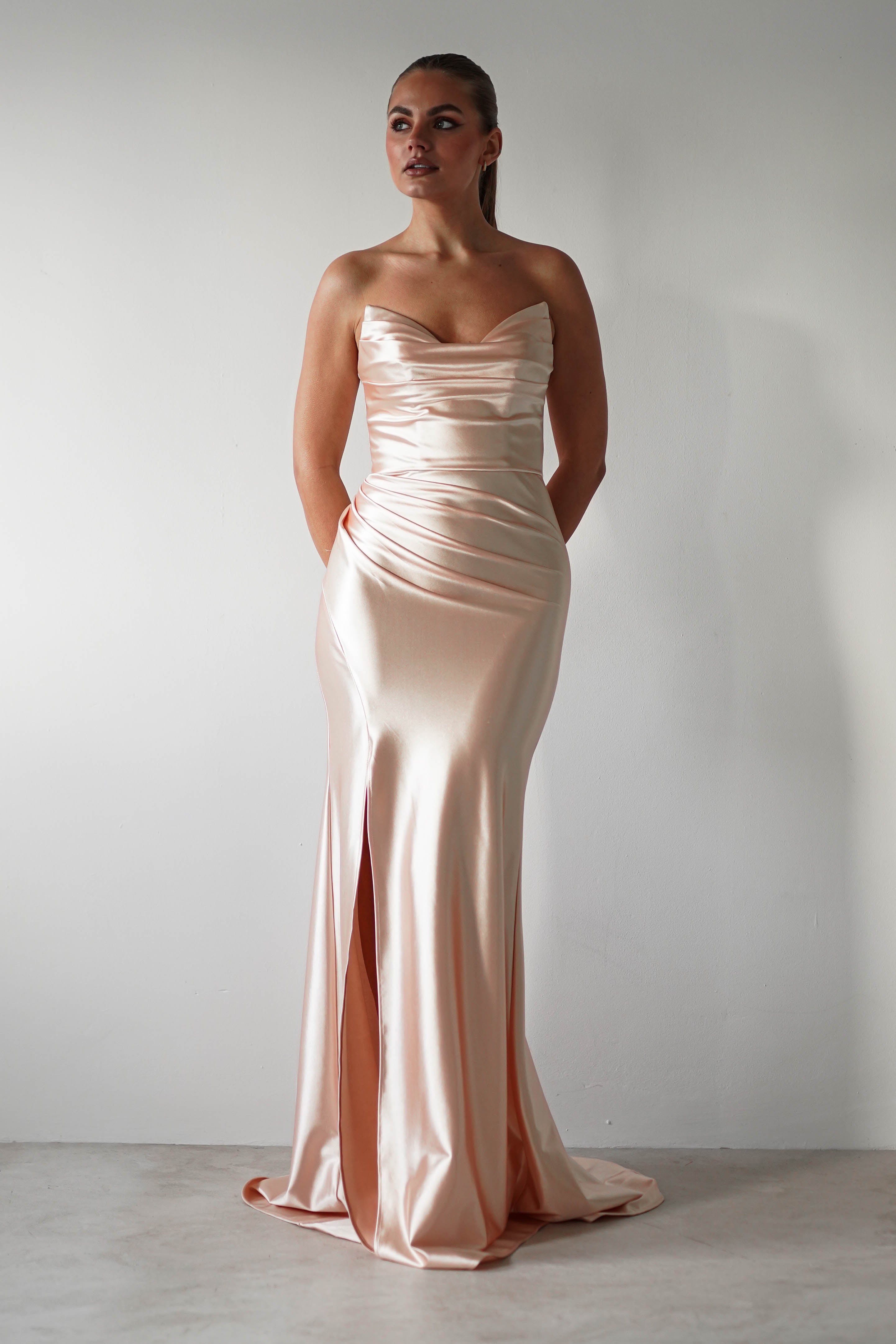 Venice Strapless Bodycon Gown | Light Gold | Debs & Prom | Formal Gown | Oh Hello Clothing