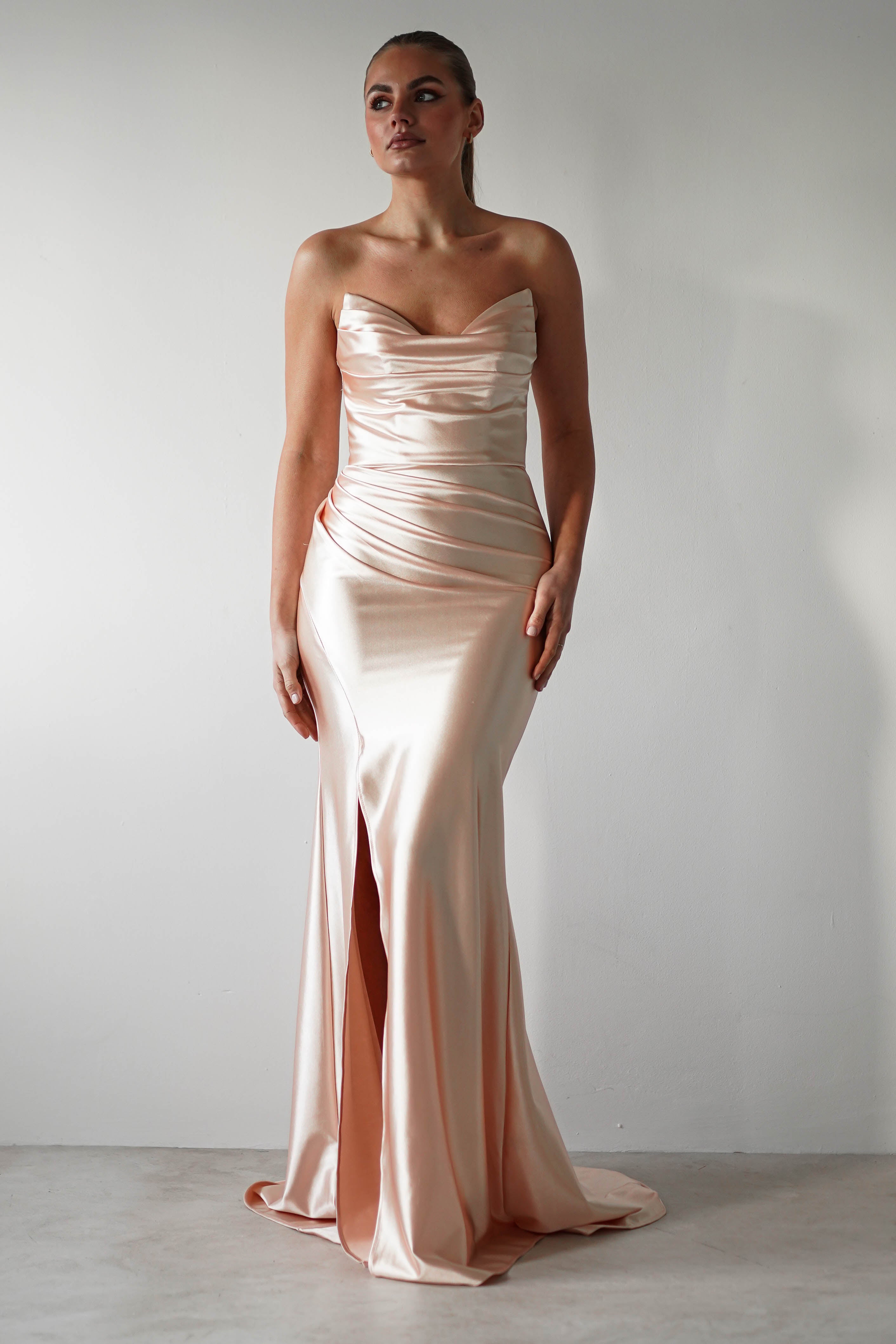 Venice Strapless Bodycon Gown | Light Gold | Debs & Prom | Formal Gown | Oh Hello Clothing