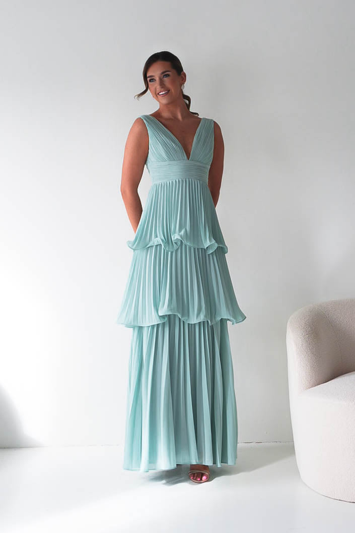 Oh Hello Clothing Women > Clothing > Dresses Vina Tiered Pleated Layered Maxi Dress | Mint