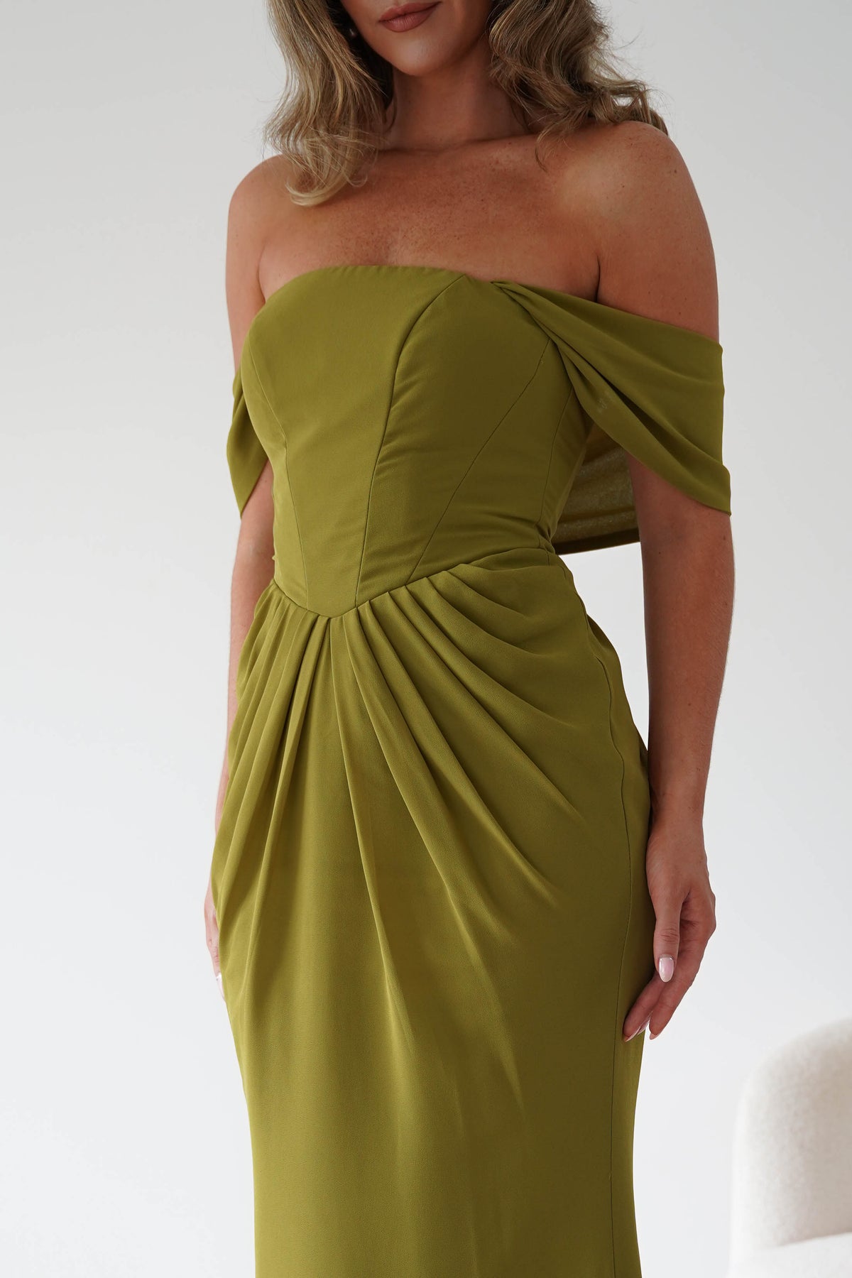 Oh Hello Clothing Women > Clothing > Dresses Willow Bardot Draped Maxi Dress | Chartreuse Green