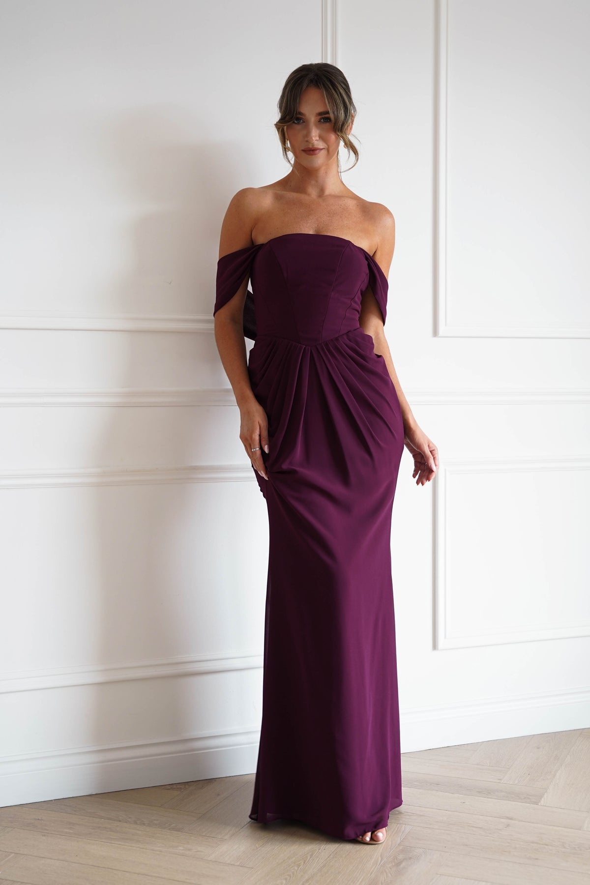 Oh Hello Clothing Women > Clothing > Dresses Willow Bardot Draped Maxi Dress | Wine
