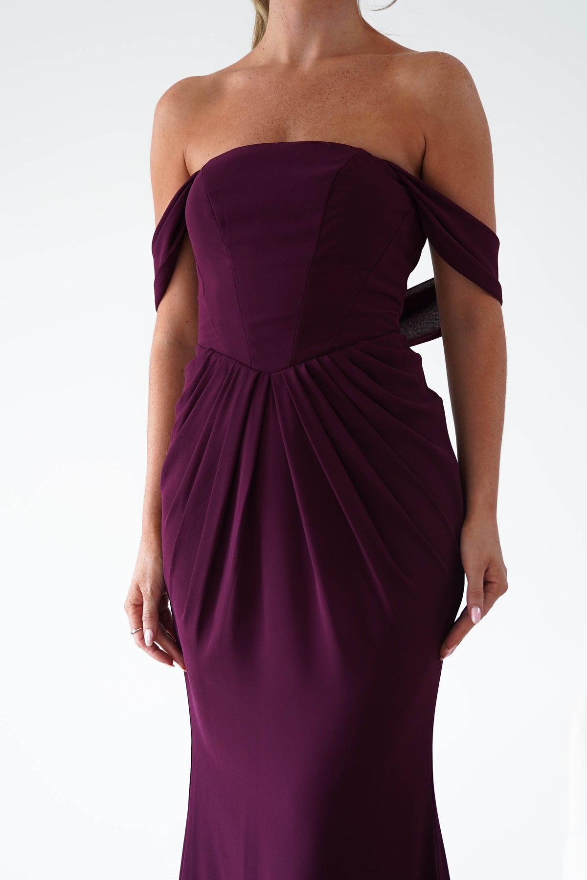 Oh Hello Clothing Women > Clothing > Dresses Willow Bardot Draped Maxi Dress | Wine