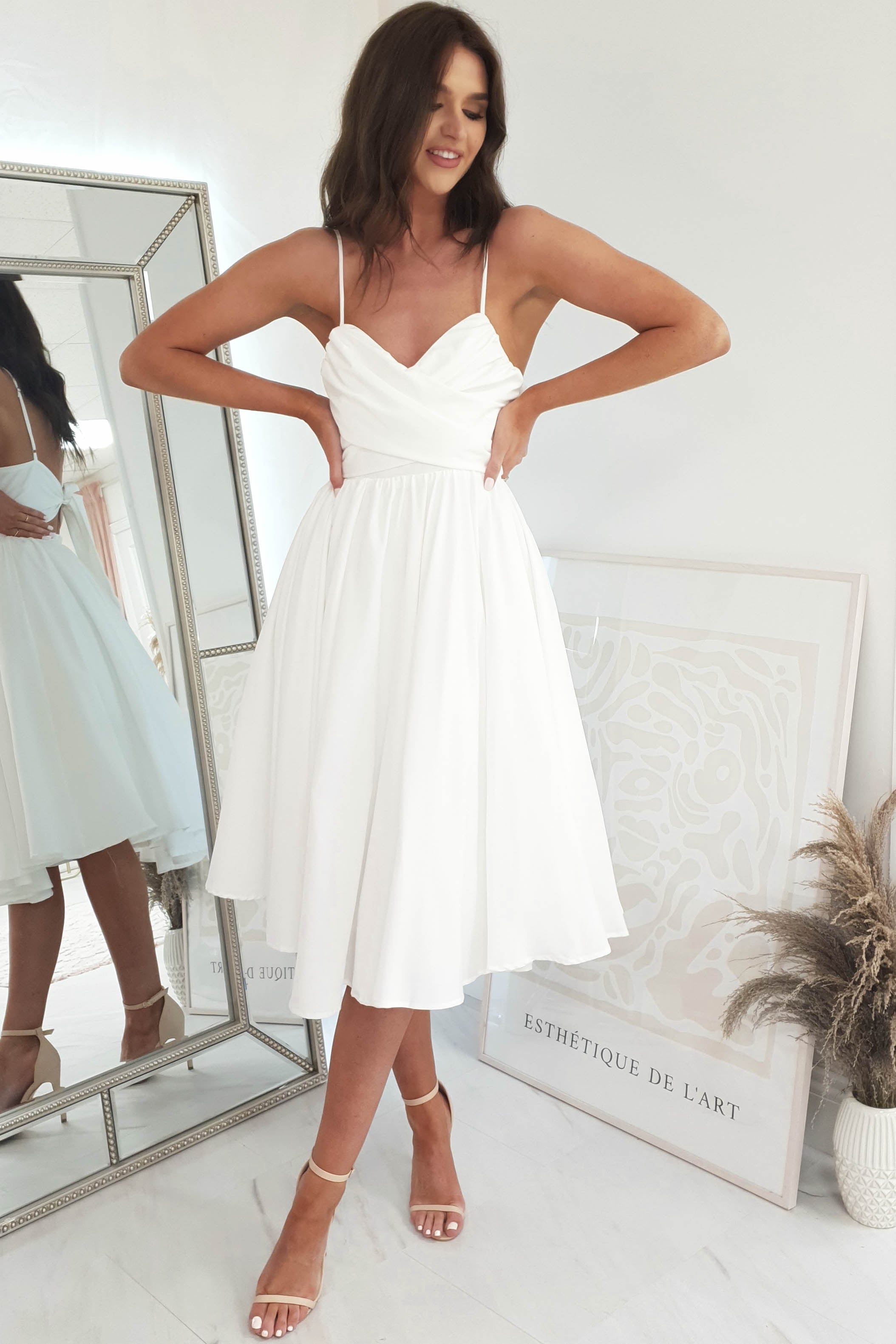 Erinna Skater Midi Dress | White | Graduation | Bride To Be Hen Dress | Oh Hello Clothing