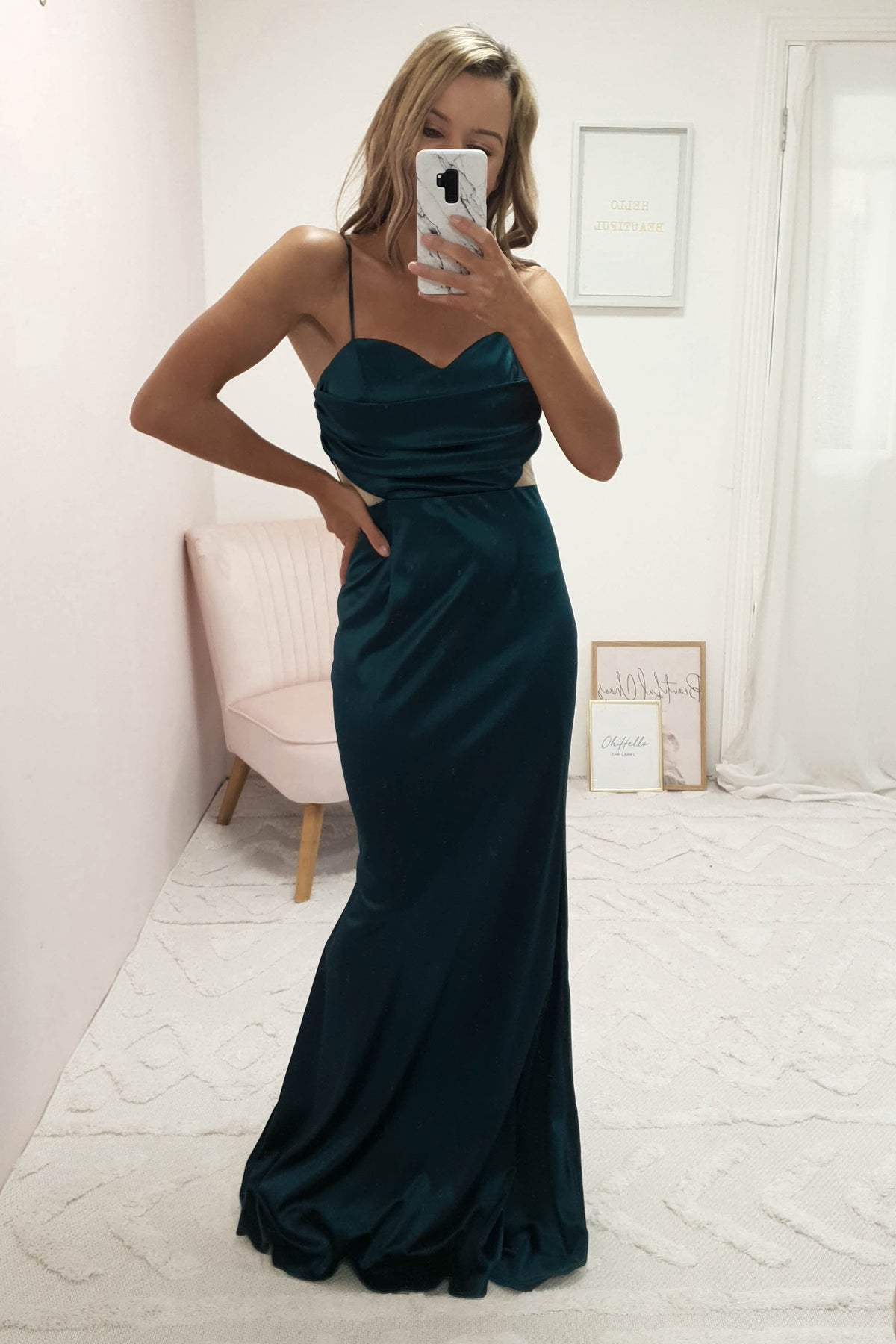 Addison Satin Gown | Emerald Green-Oh Hello Clothing