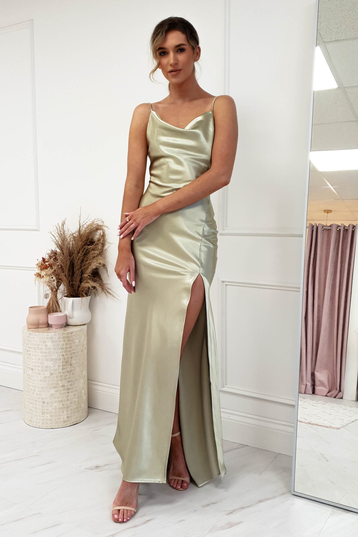 Love Silky Satin Gown | Sage Green-Oh Hello Clothing