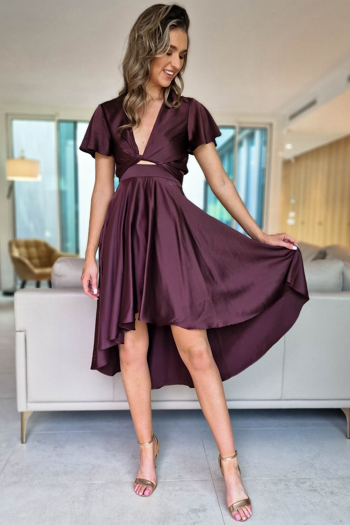 Maleri Satin Midi Dress | Chocolate-Oh Hello Clothing