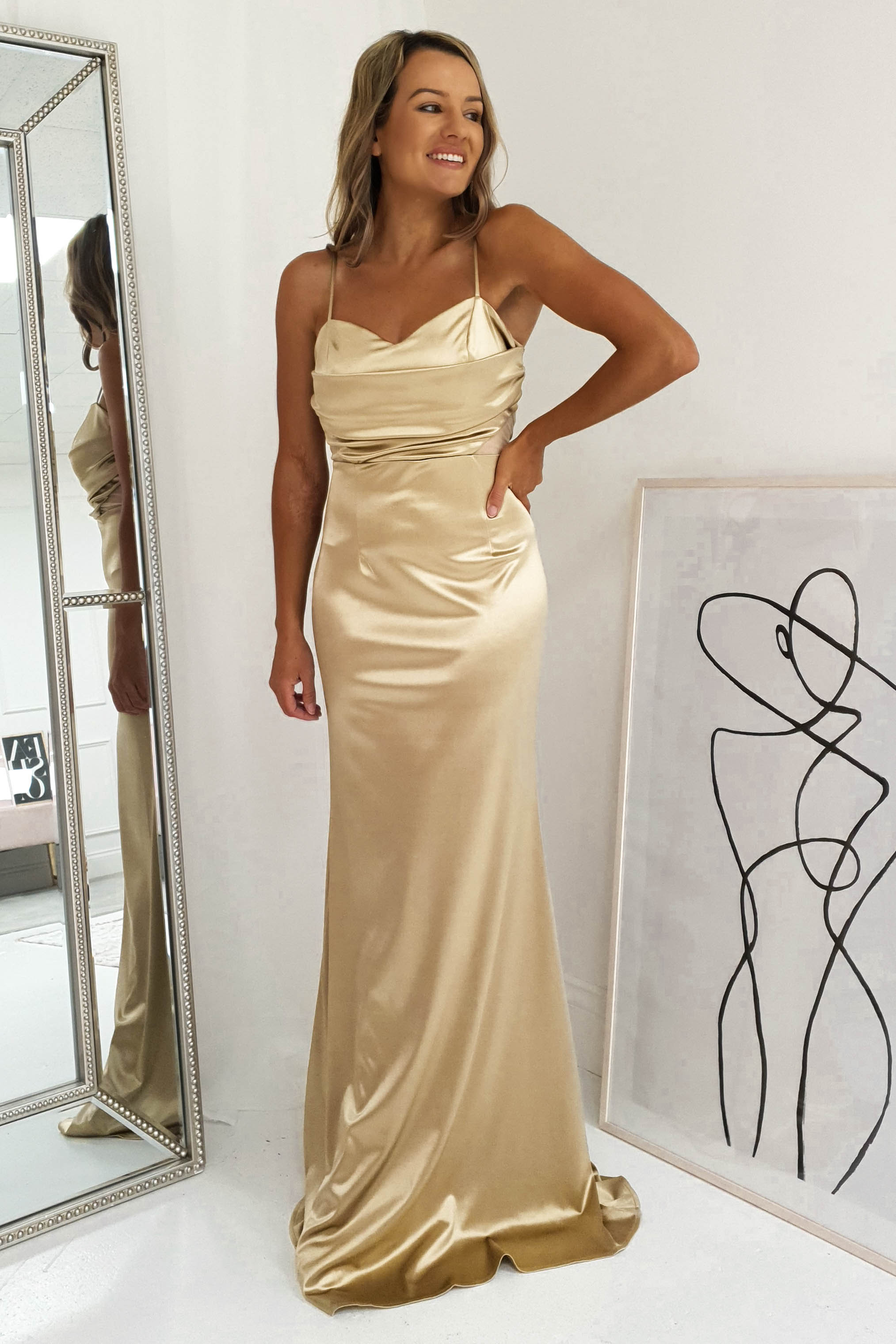 Addison Satin Gown | Gold | Debs & Prom | Formal Gown | Oh Hello Clothing