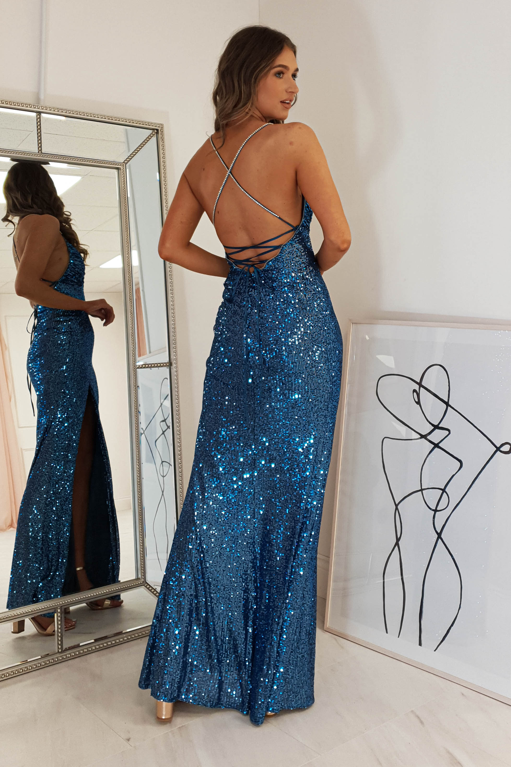 Alamour Sequin Luxe Gown | Lapis Blue | Debs & Prom | Formal Gown | Oh Hello Clothing