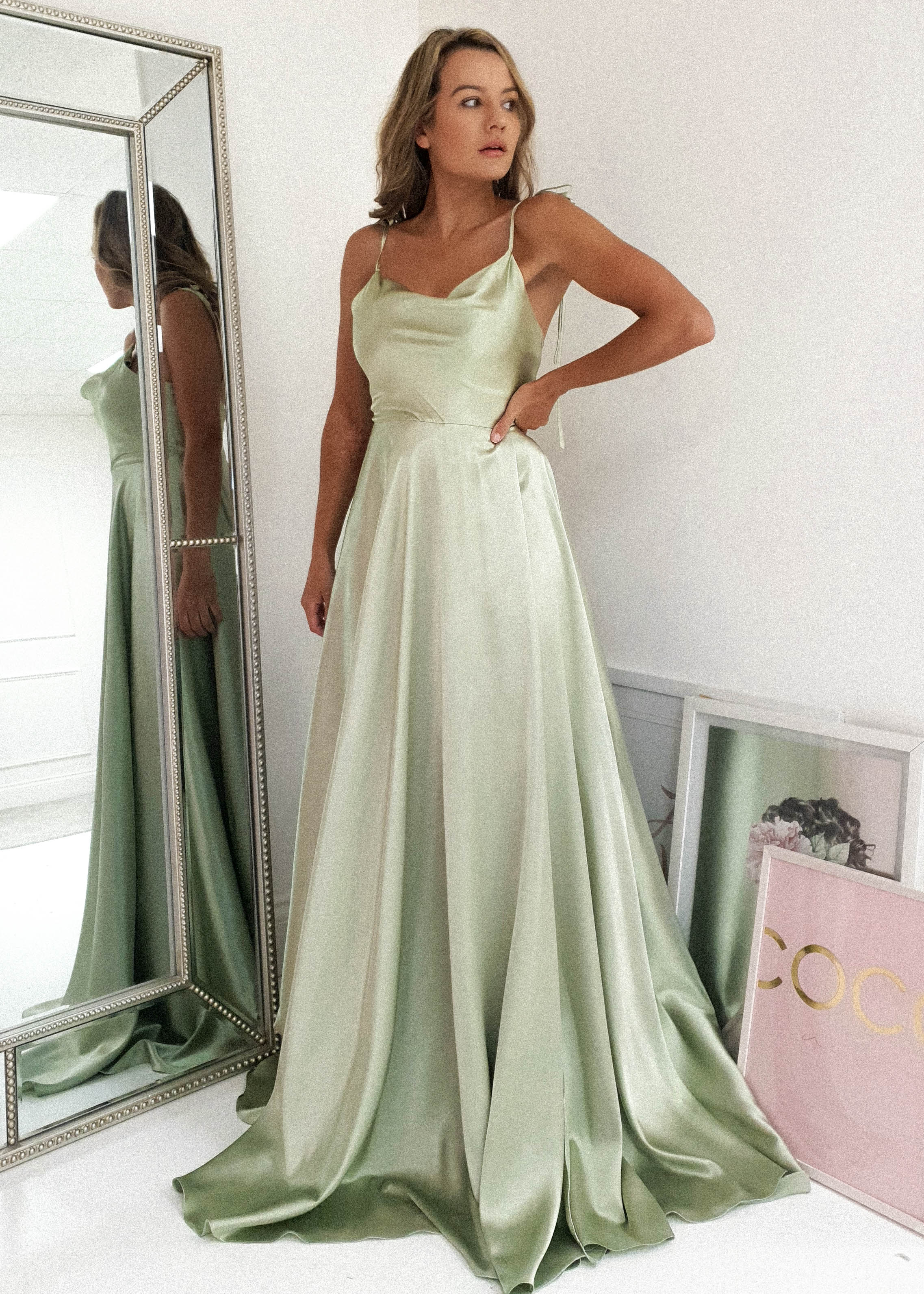 Anna Cowl Neckline Gown | Sage | Debs & Prom | Formal Gown | Oh Hello Clothing