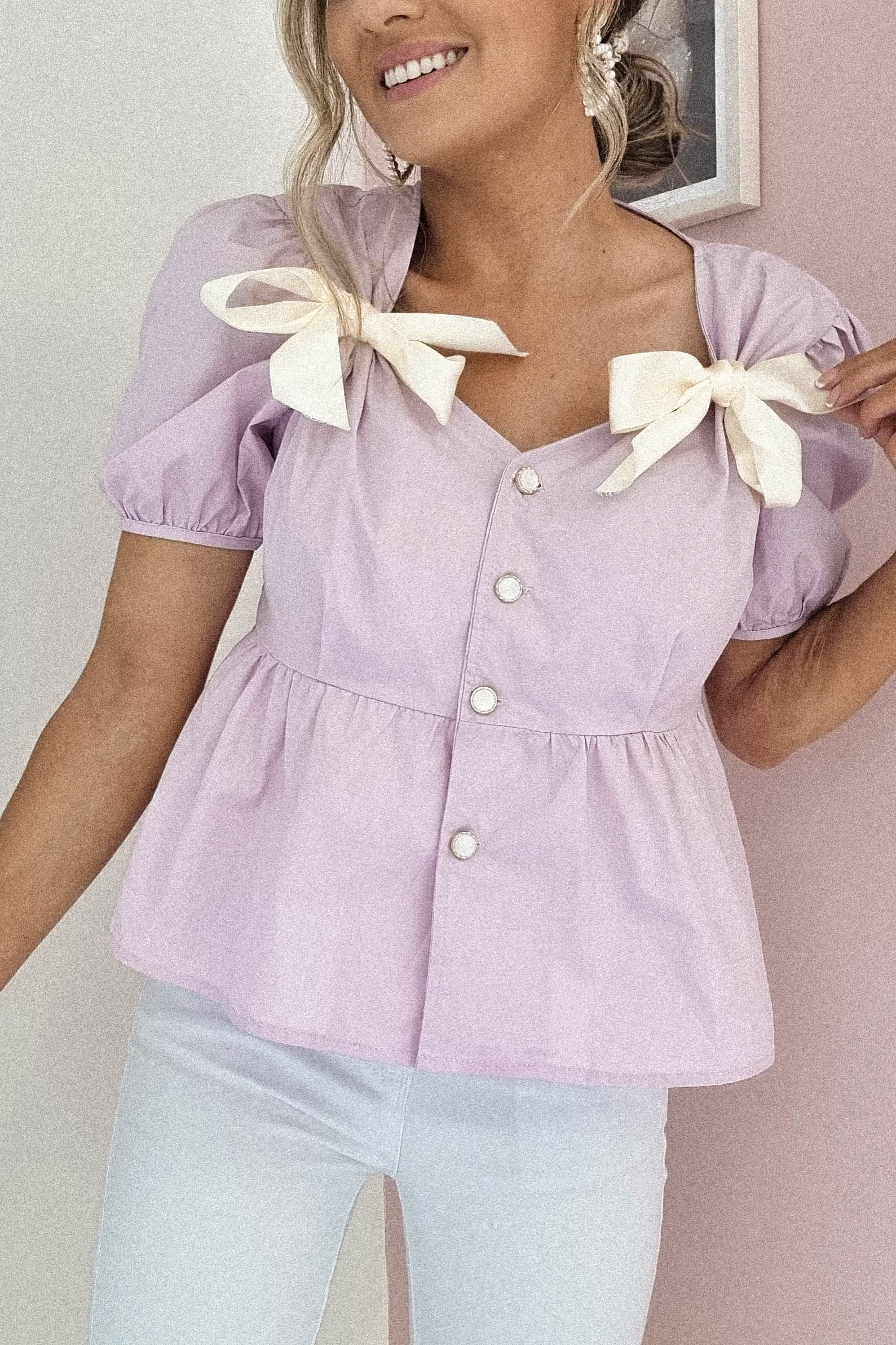 Minnie Bow Detail Blouse | Lilac | Oh Hello Clothing | Oh Hello Clothing