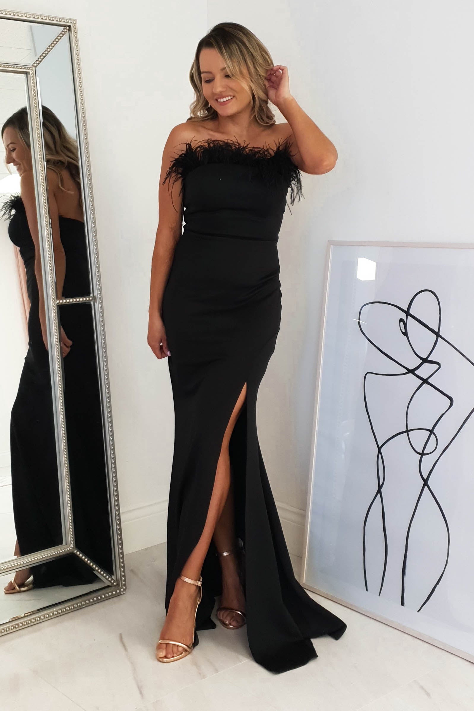 Nalani Feather Detail Gown | Black | Debs & Prom | Formal Gown | Oh Hello Clothing