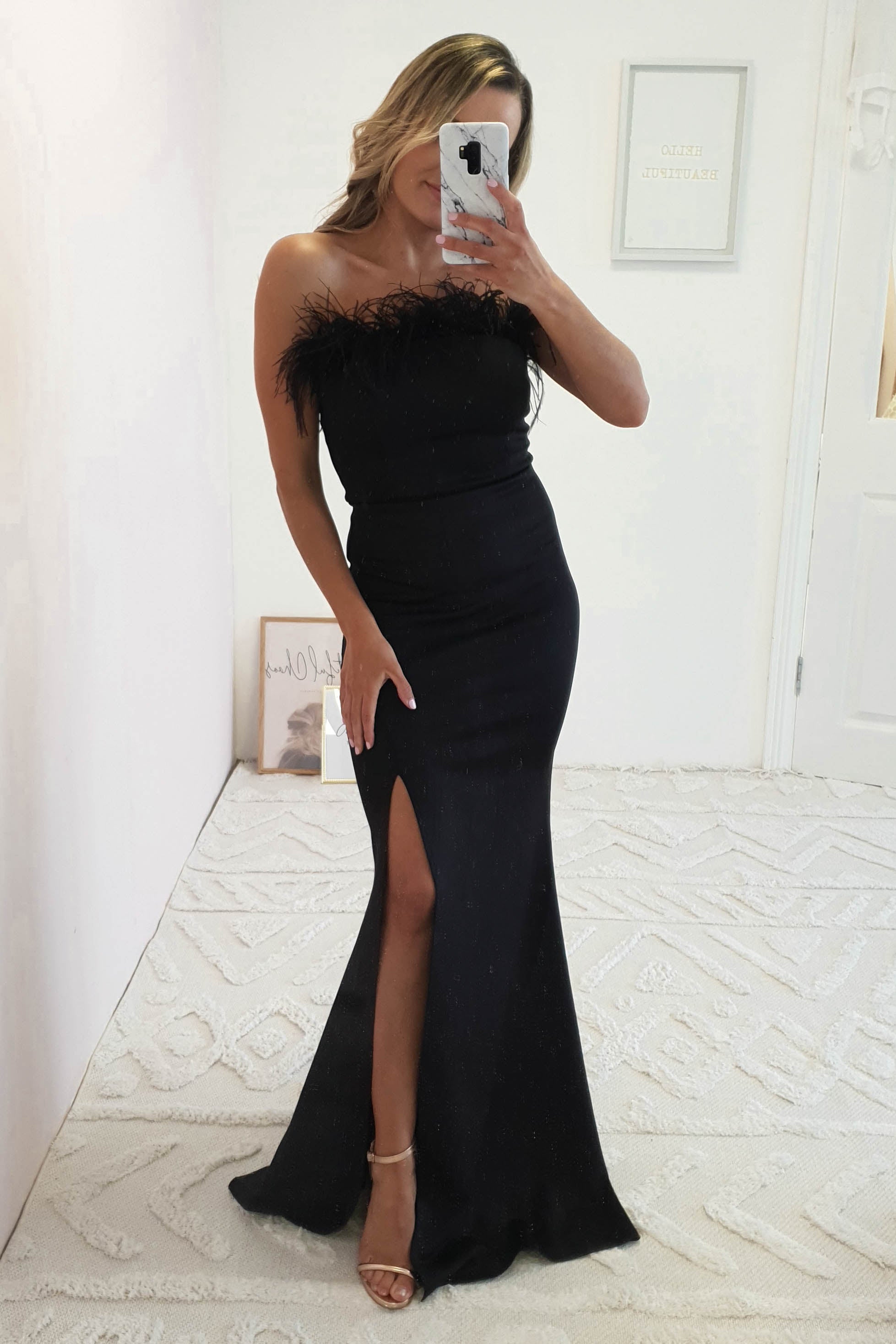 Nalani Feather Detail Gown | Black | Debs & Prom | Formal Gown | Oh Hello Clothing