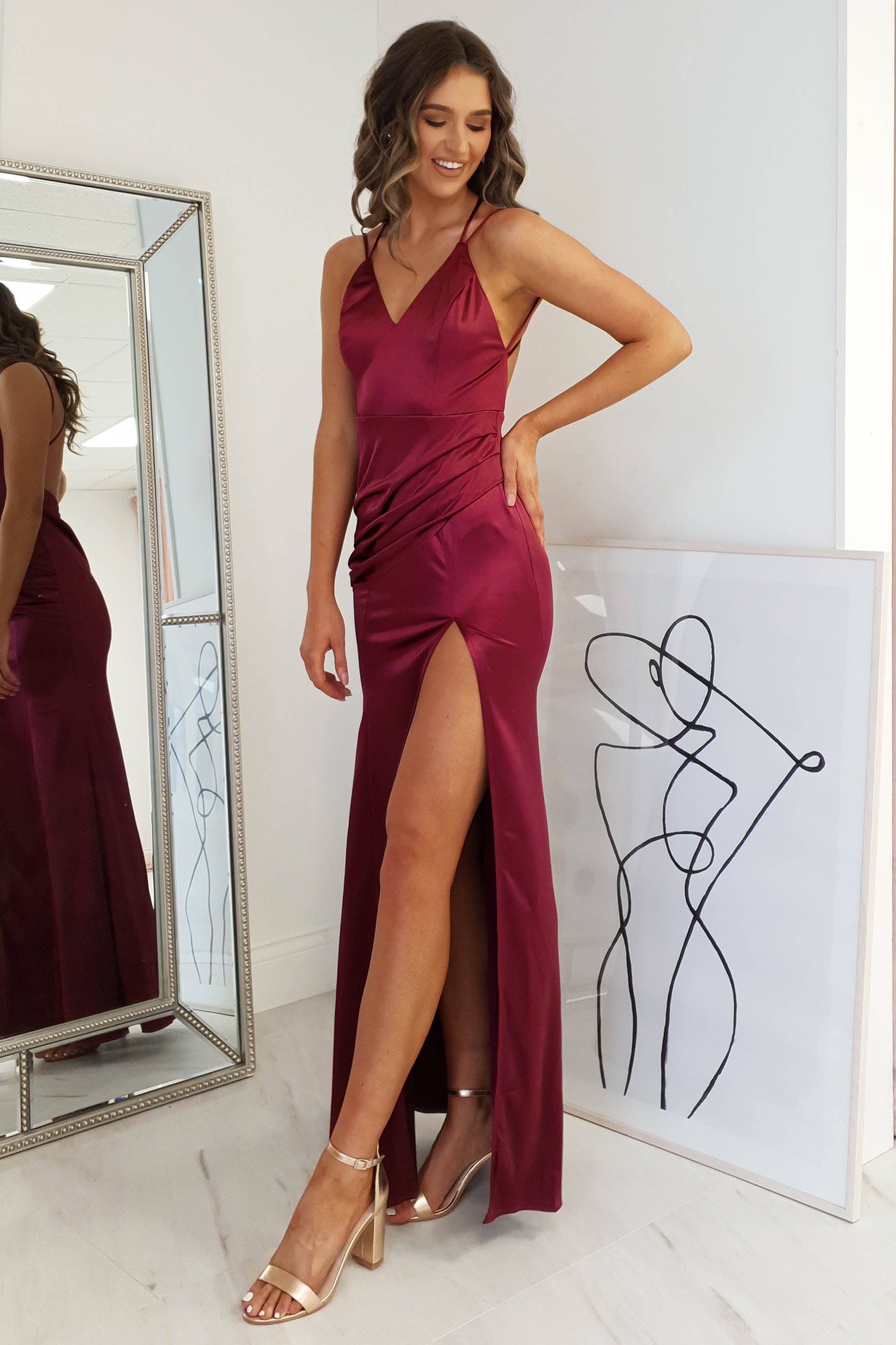 Simone Satin Gown | Burgundy | Debs & Prom | Formal Gown | Oh Hello Clothing