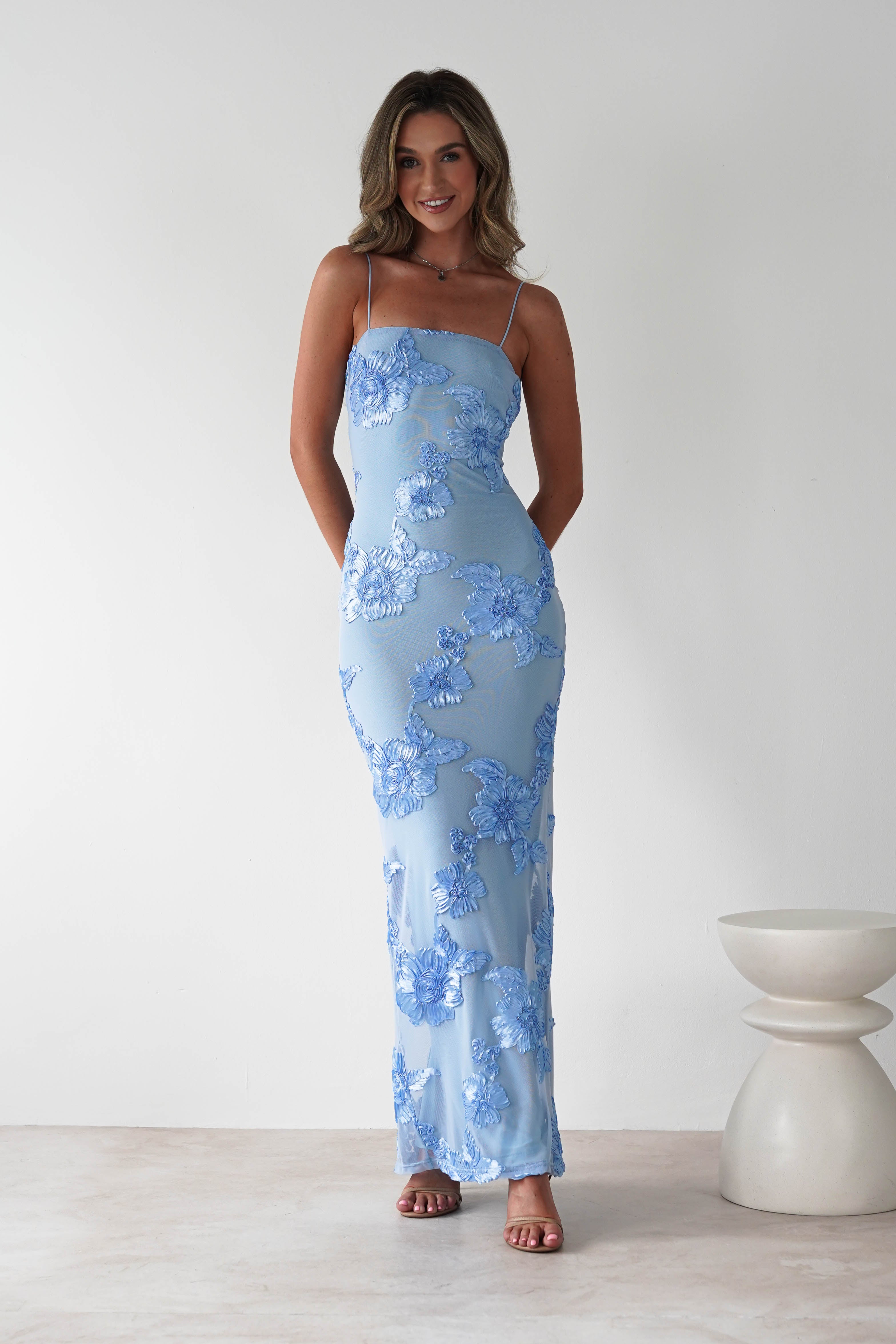 Alvana Floral Appliqué Maxi Dress Blue | Wedding Guest Dress | Maxi | Oh Hello Clothing