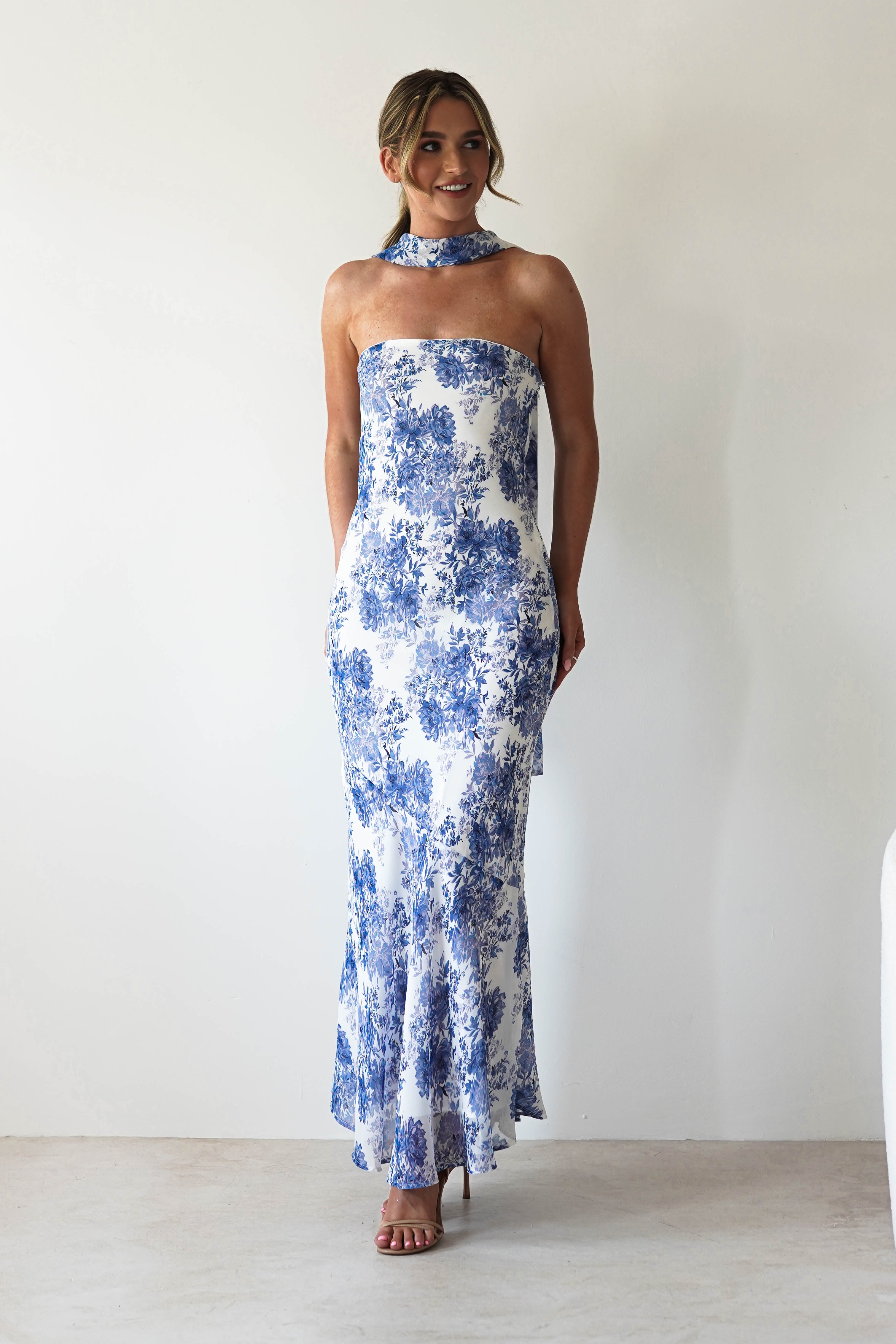 Charlene Floral Chiffon Maxi Dress Blue Print | Wedding Guest Dress | Maxi | Chiffon | Oh Hello Clothing