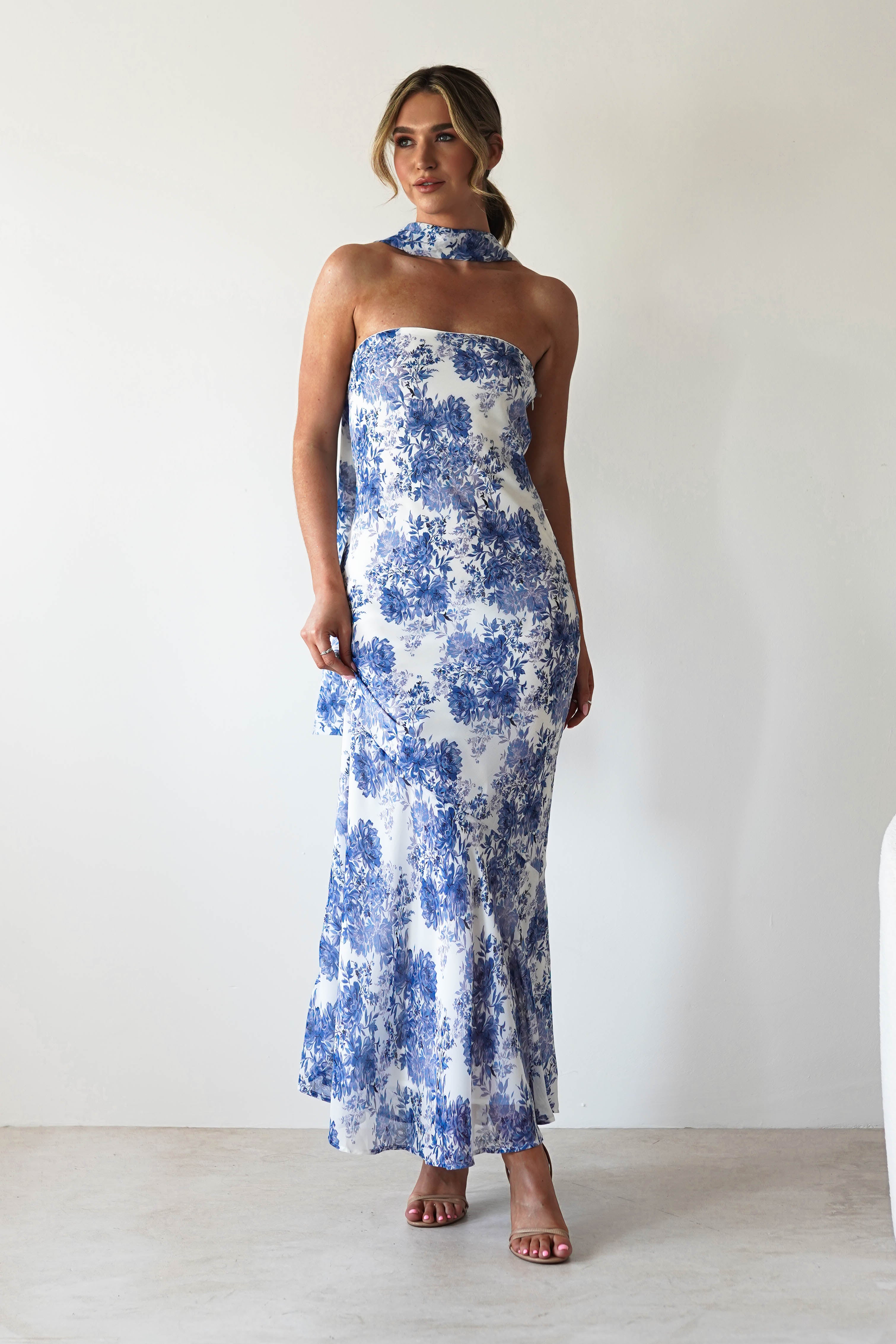 Charlene Floral Chiffon Maxi Dress Blue Print | Wedding Guest Dress | Maxi | Chiffon | Oh Hello Clothing