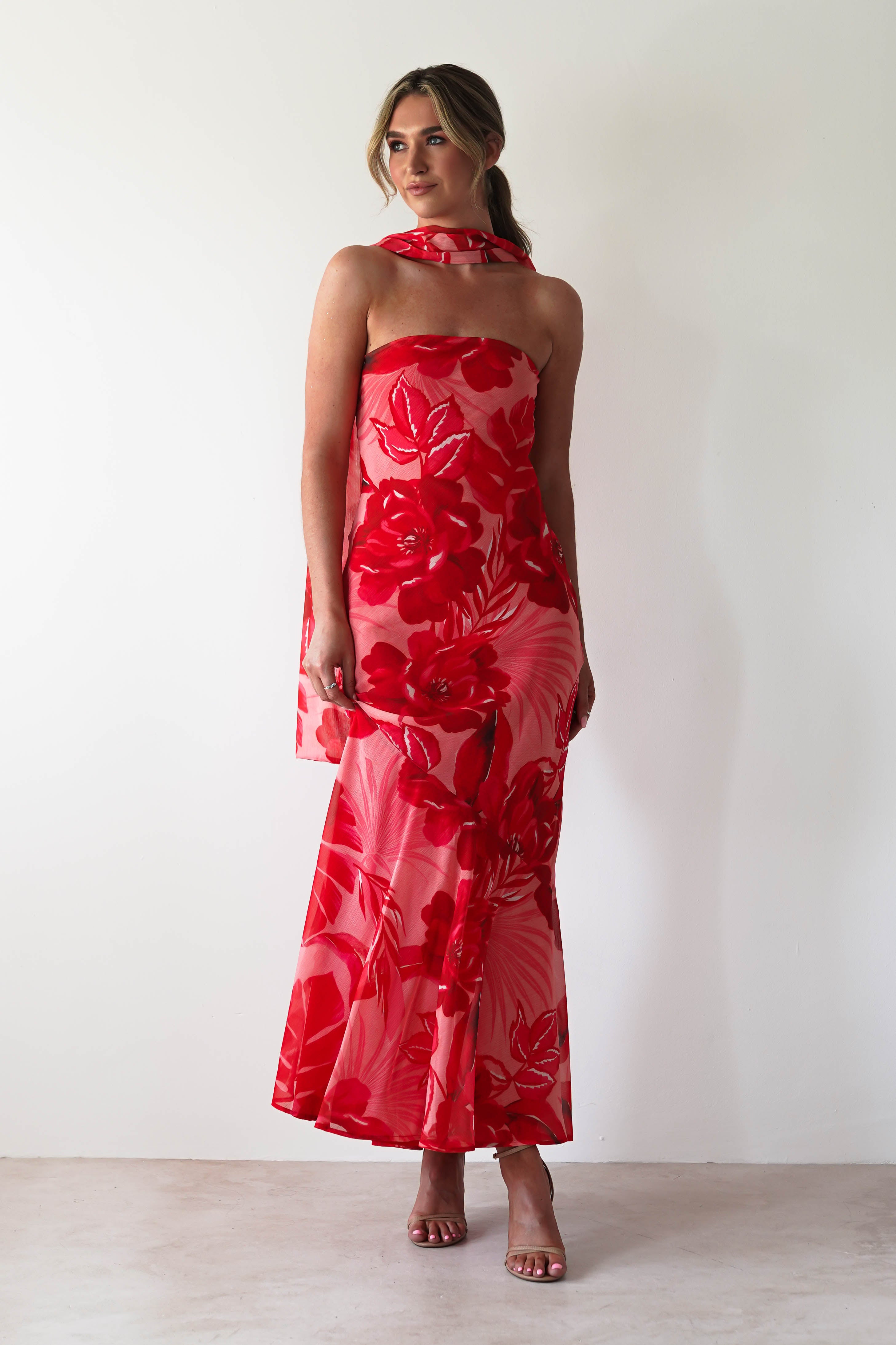 Charlene Floral Chiffon Maxi Dress Red Print | Wedding Guest Dress | Maxi | Chiffon | Oh Hello Clothing