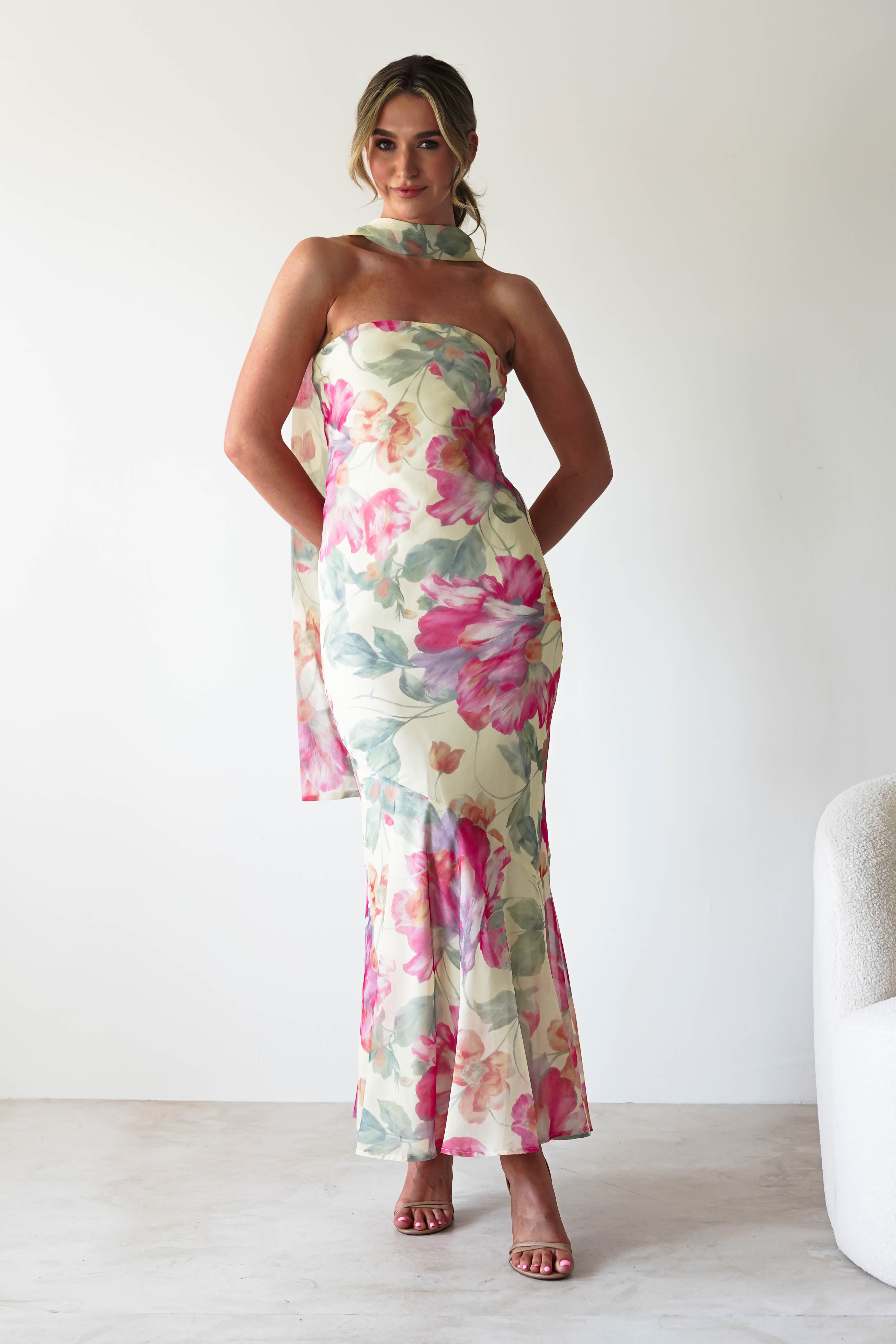 Charlene Floral Chiffon Maxi Dress Yellow Print | Wedding Guest Dress | Maxi | Chiffon | Oh Hello Clothing