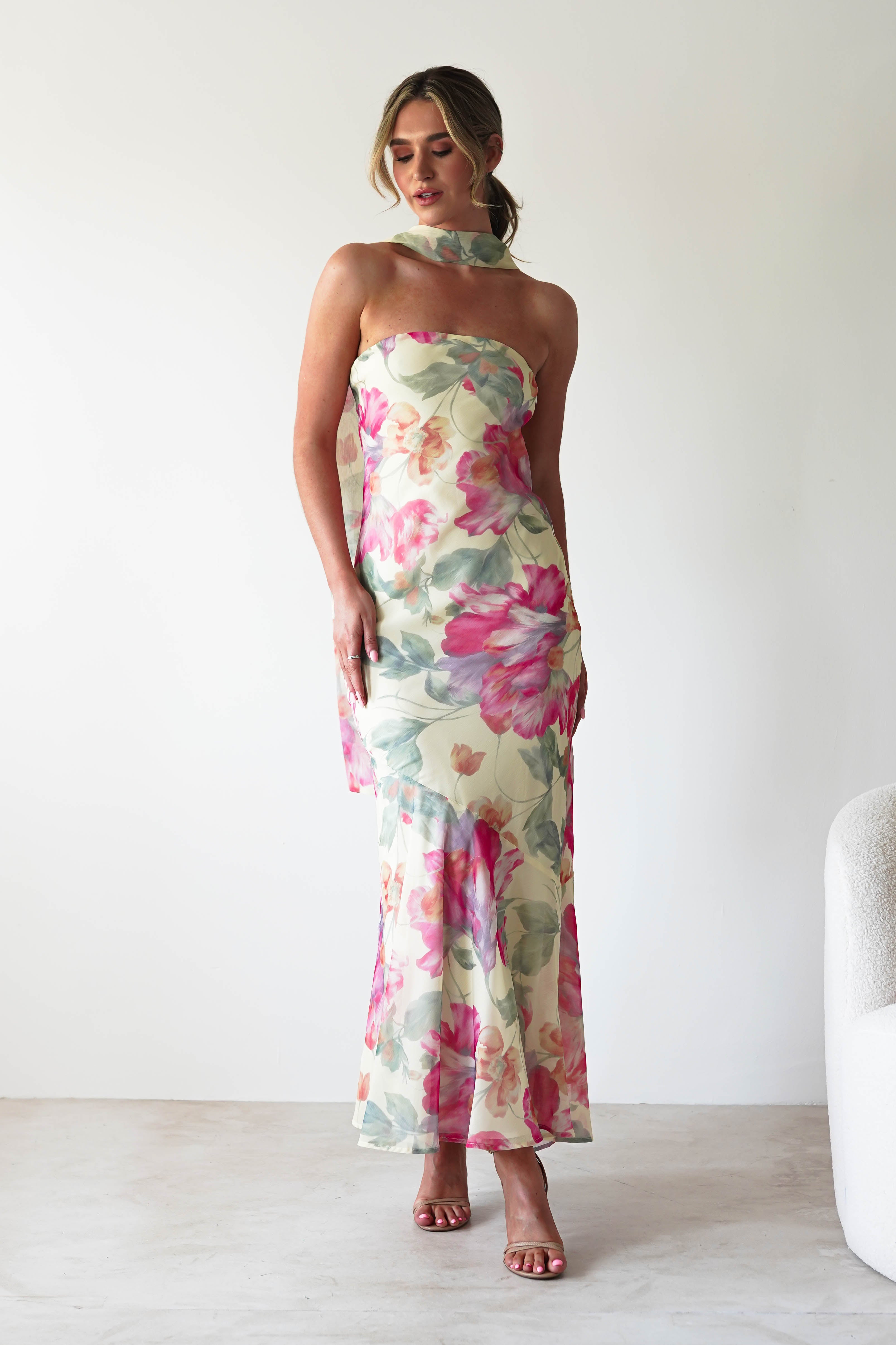 Charlene Floral Chiffon Maxi Dress Yellow Print | Wedding Guest Dress | Maxi | Chiffon | Oh Hello Clothing