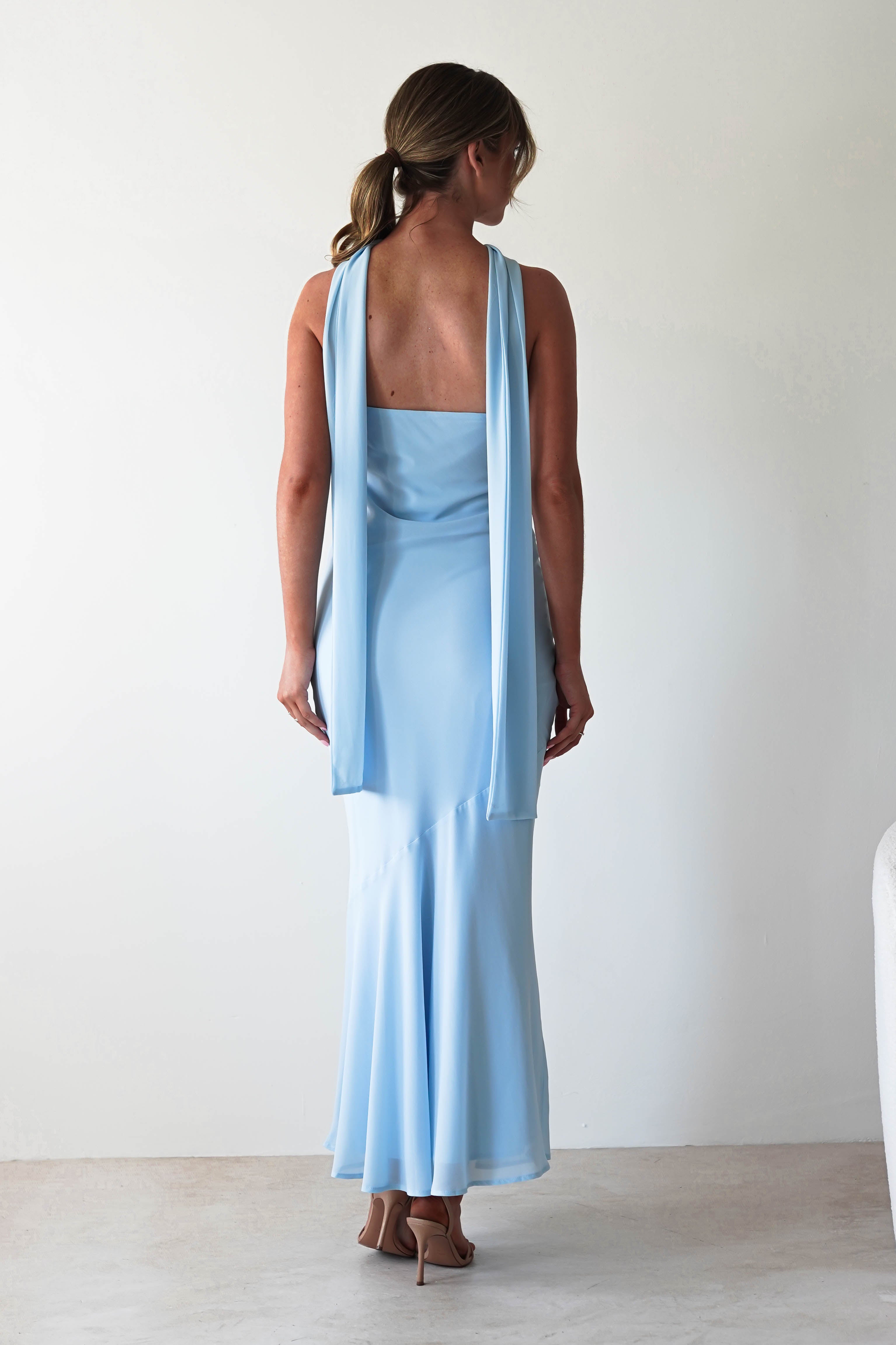 Carli Strapless Chiffon Maxi Dress Blue | Wedding Guest Dress | Maxi | Chiffon | Oh Hello Clothing