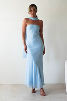 Carli Strapless Chiffon Maxi Dress Blue | Wedding Guest Dress | Maxi | Chiffon | Oh Hello Clothing