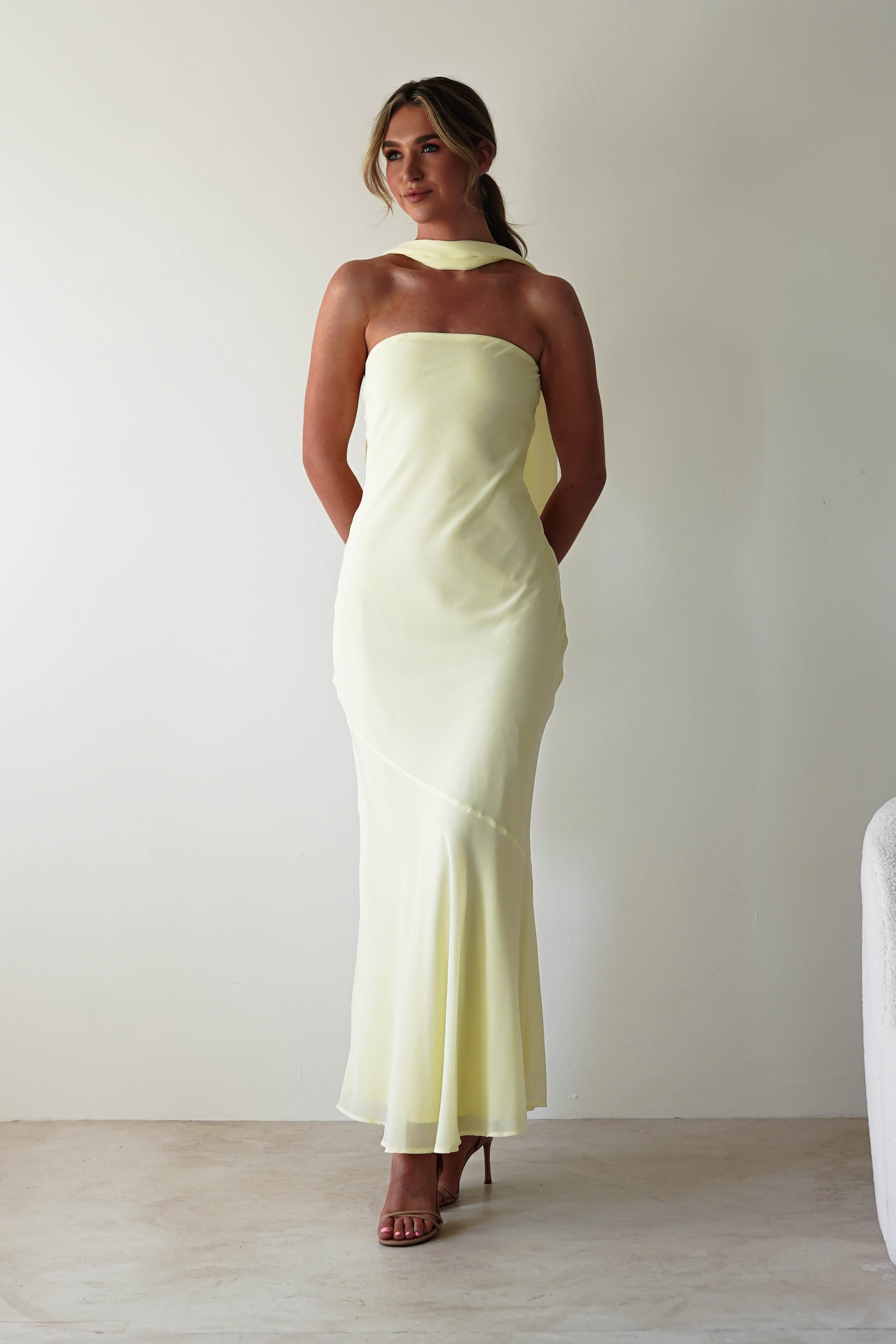 Carli Strapless Chiffon Maxi Dress Yellow | Wedding Guest Dress | Maxi | Chiffon | Oh Hello Clothing