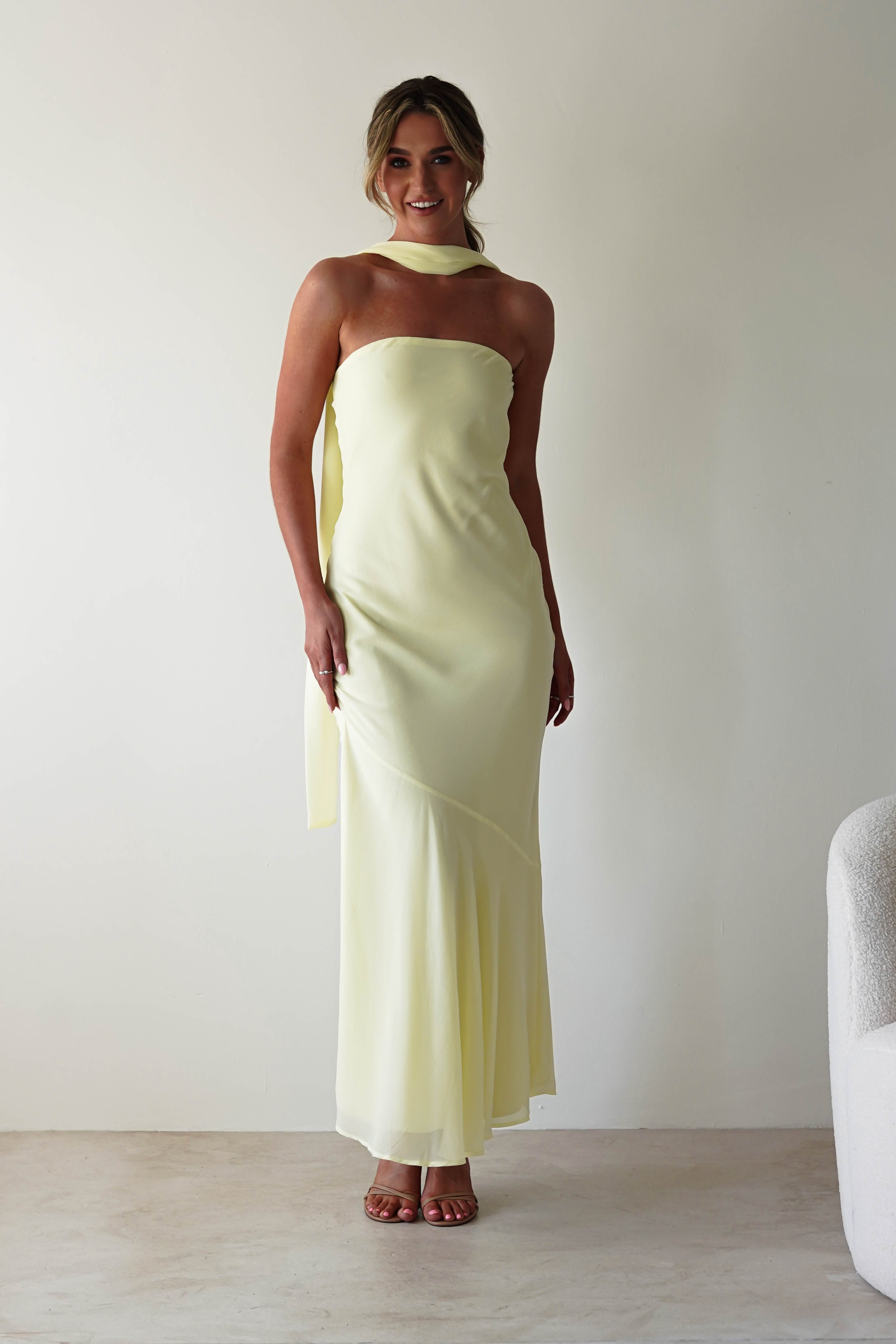 Carli Strapless Chiffon Maxi Dress Yellow | Wedding Guest Dress | Maxi | Chiffon | Oh Hello Clothing