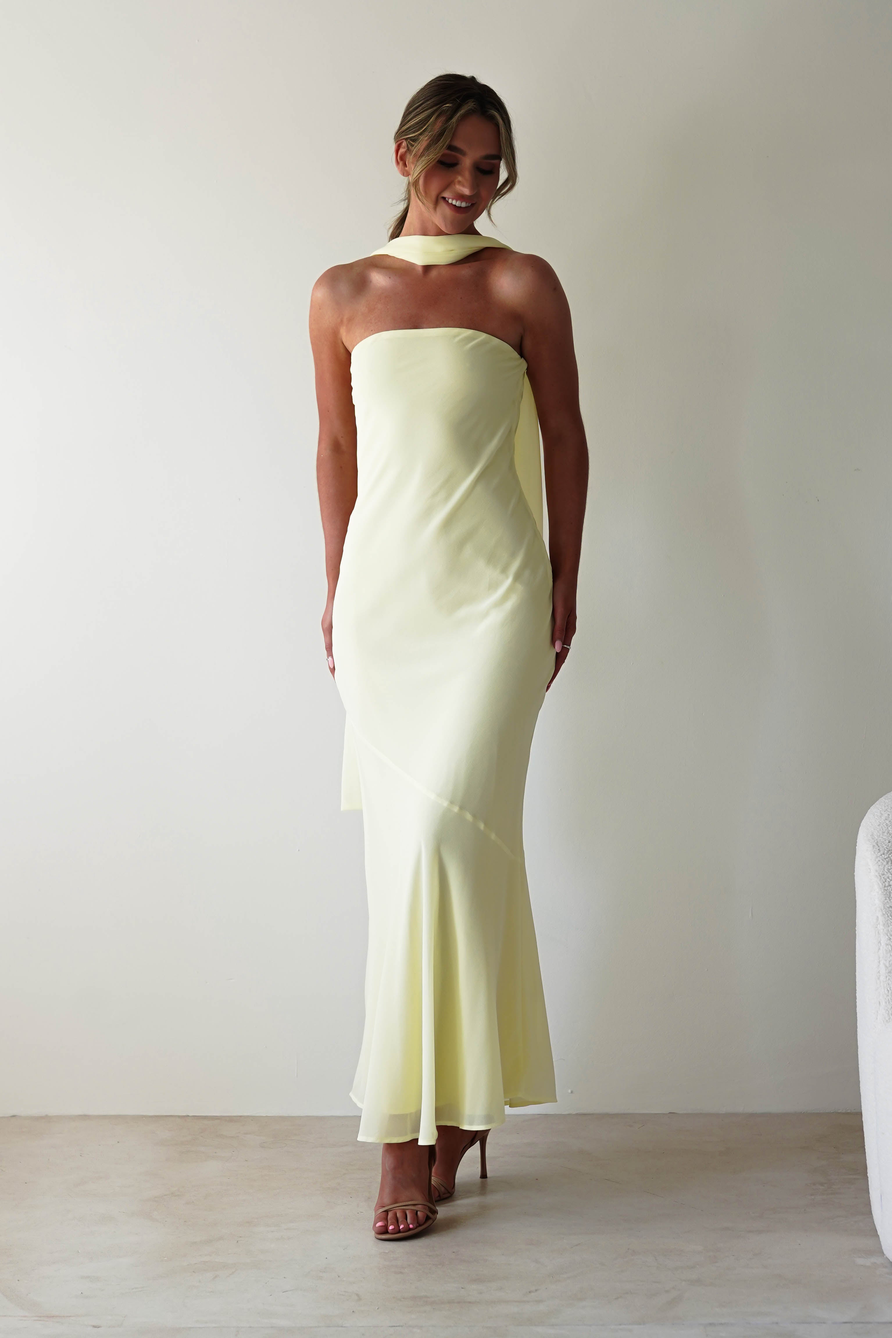 Carli Strapless Chiffon Maxi Dress Yellow | Wedding Guest Dress | Maxi | Chiffon | Oh Hello Clothing