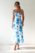 Gina Cotton Floral Maxi Dress Blue/White Print | Wedding Guest Dress | Maxi | Oh Hello Clothing