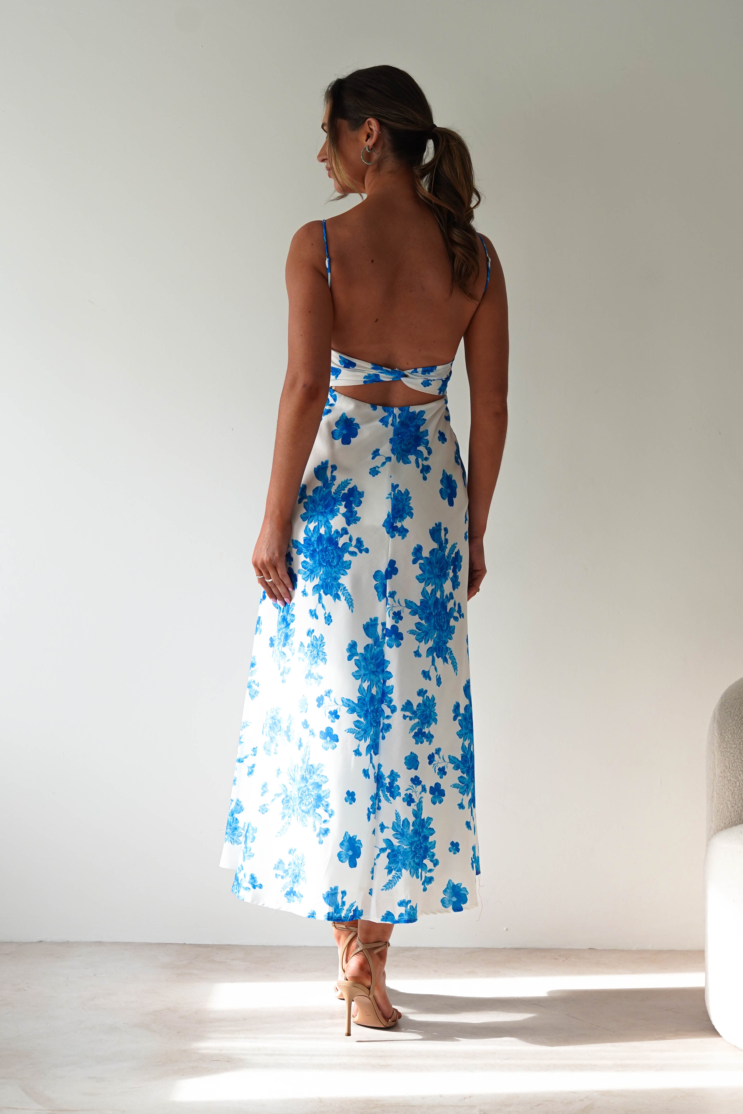Gina Cotton Floral Maxi Dress Blue/White Print | Wedding Guest Dress | Maxi | Oh Hello Clothing
