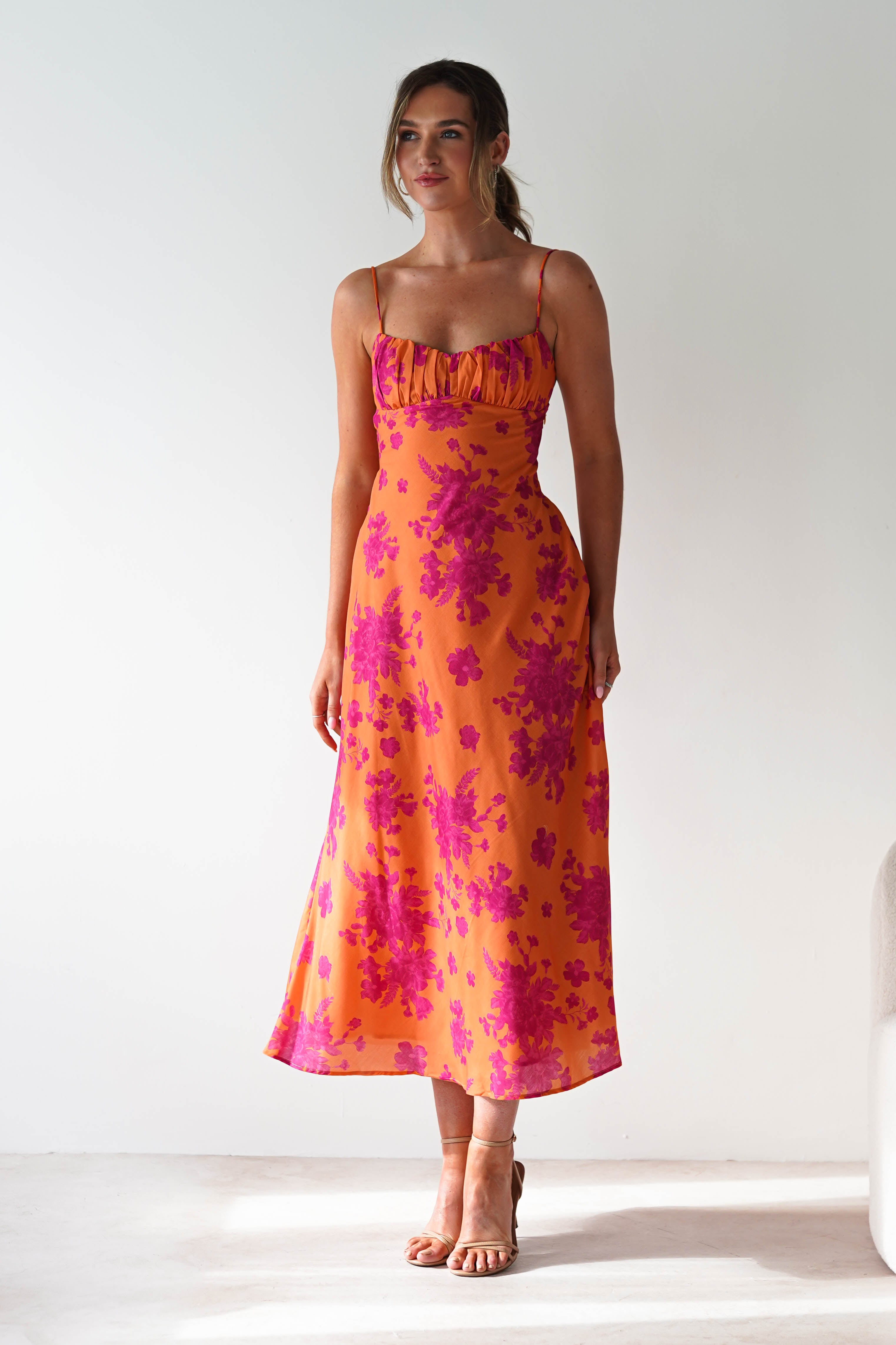 Gina Cotton Floral Maxi Dress Orange/Pink | Wedding Guest Dress | Maxi | Oh Hello Clothing