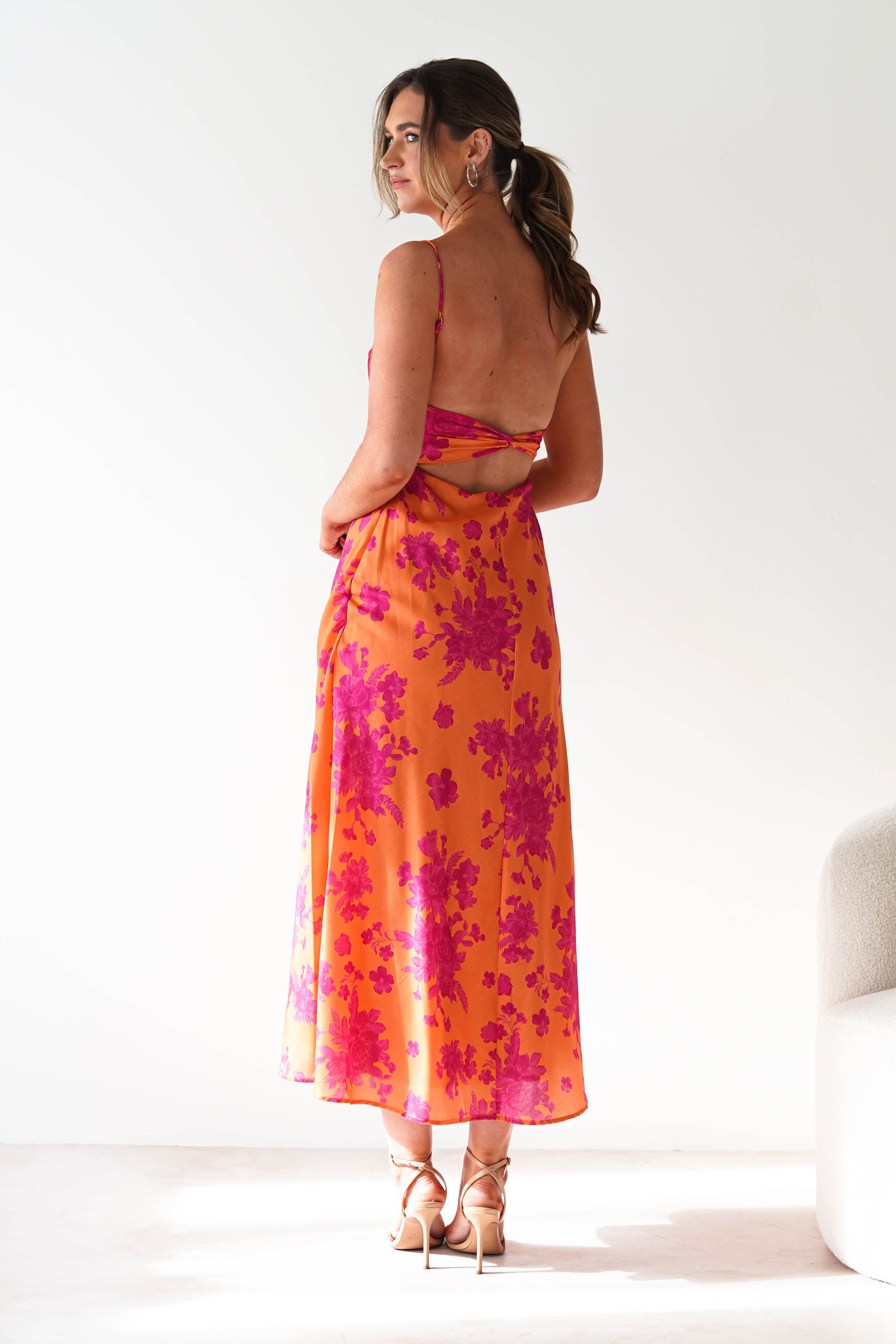 Gina Cotton Floral Maxi Dress Orange/Pink | Wedding Guest Dress | Maxi | Oh Hello Clothing