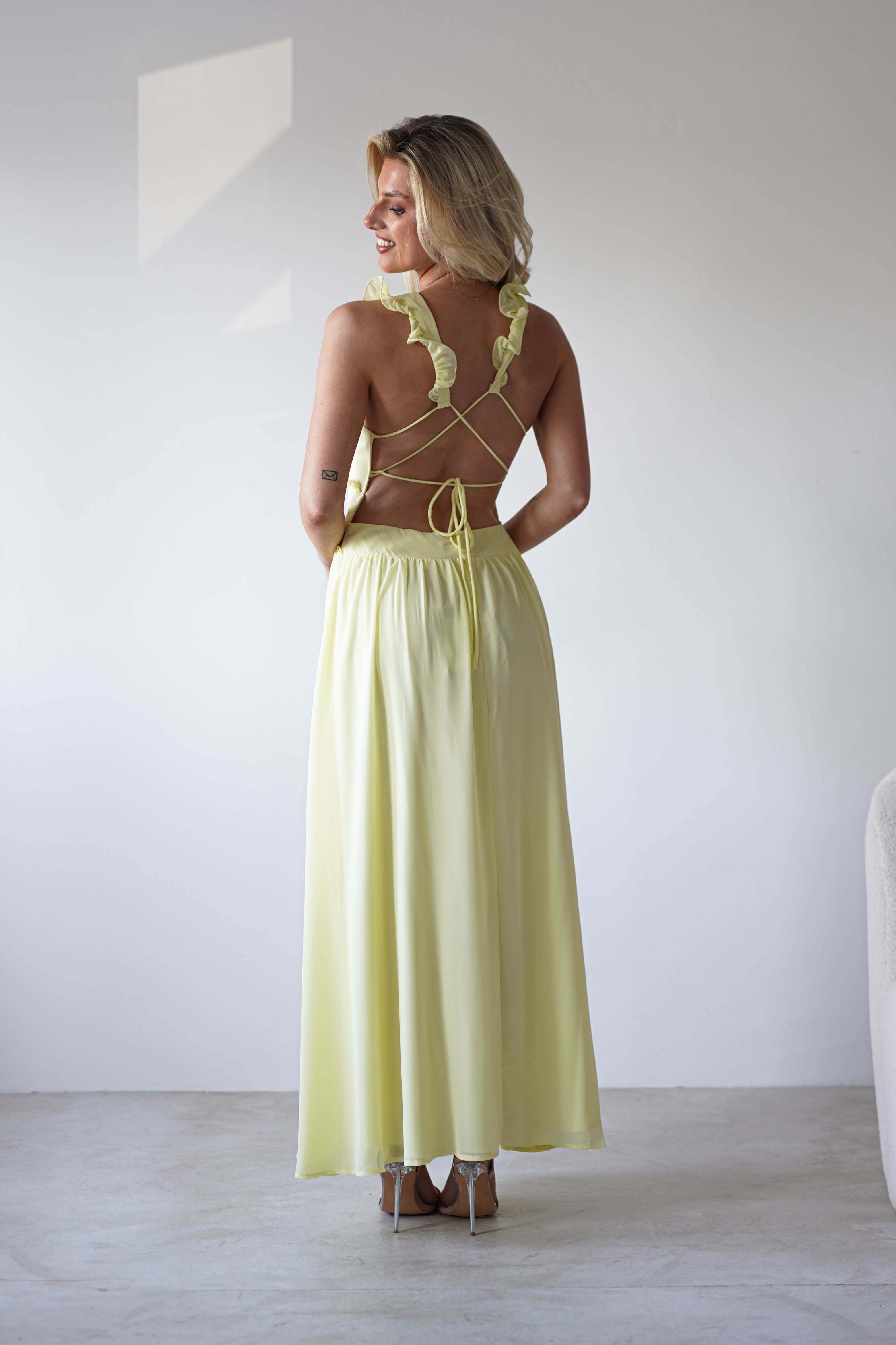 Ellie Ruffle Detail Maxi Dress Yellow | Wedding Guest Dress | Maxi | Oh Hello Clothing