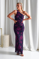 Petra Bodycon Printed Maxi Dress Grape | Wedding Guest Dress | Bodycon | Maxi | Oh Hello Clothing