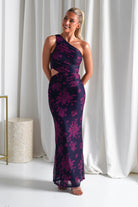Petra Bodycon Printed Maxi Dress Grape | Wedding Guest Dress | Bodycon | Maxi | Oh Hello Clothing