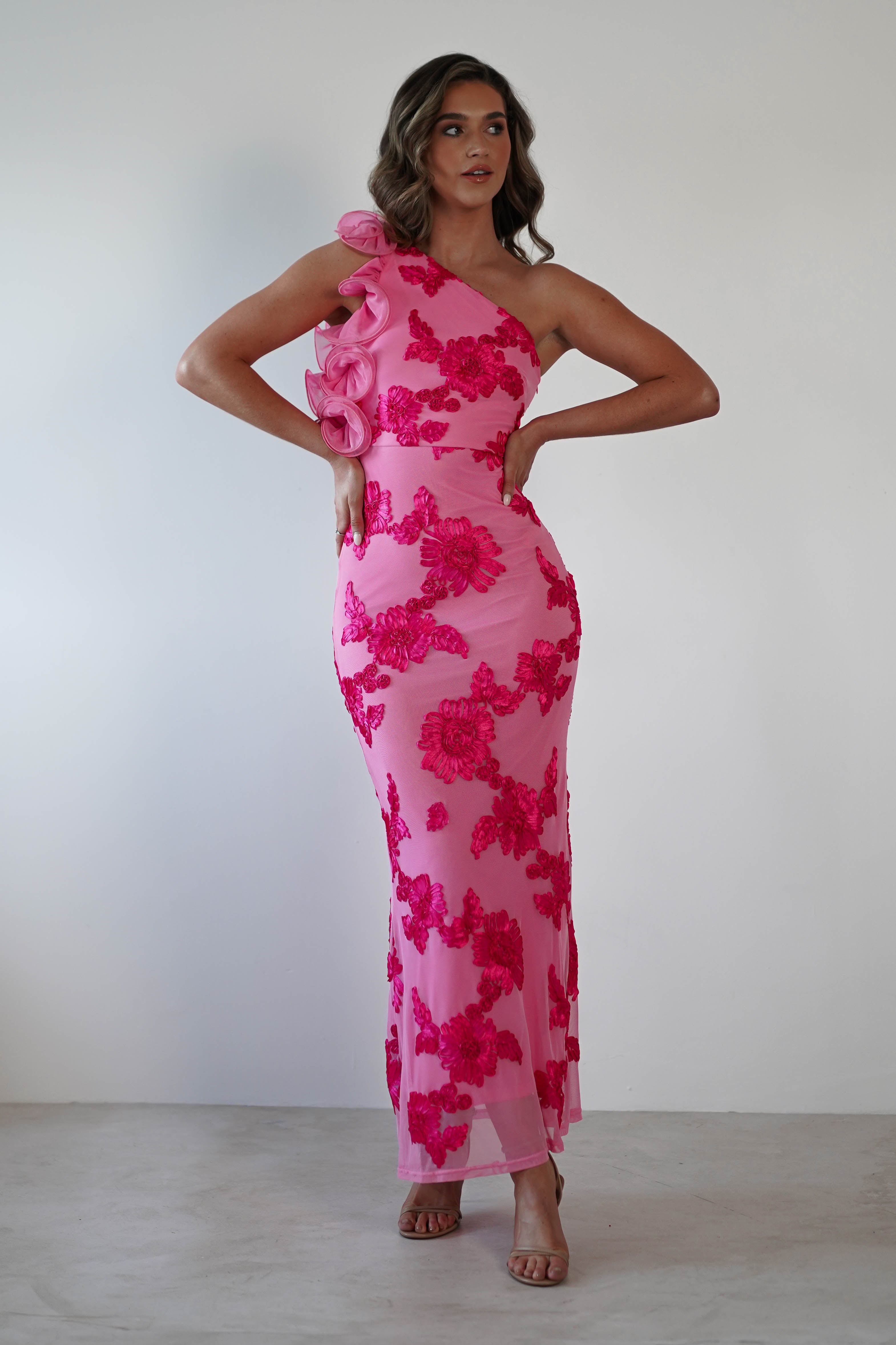 Sydney Bodycon Maxi Dress Pink Print | Wedding Guest Dress | Bodycon | Maxi | Oh Hello Clothing