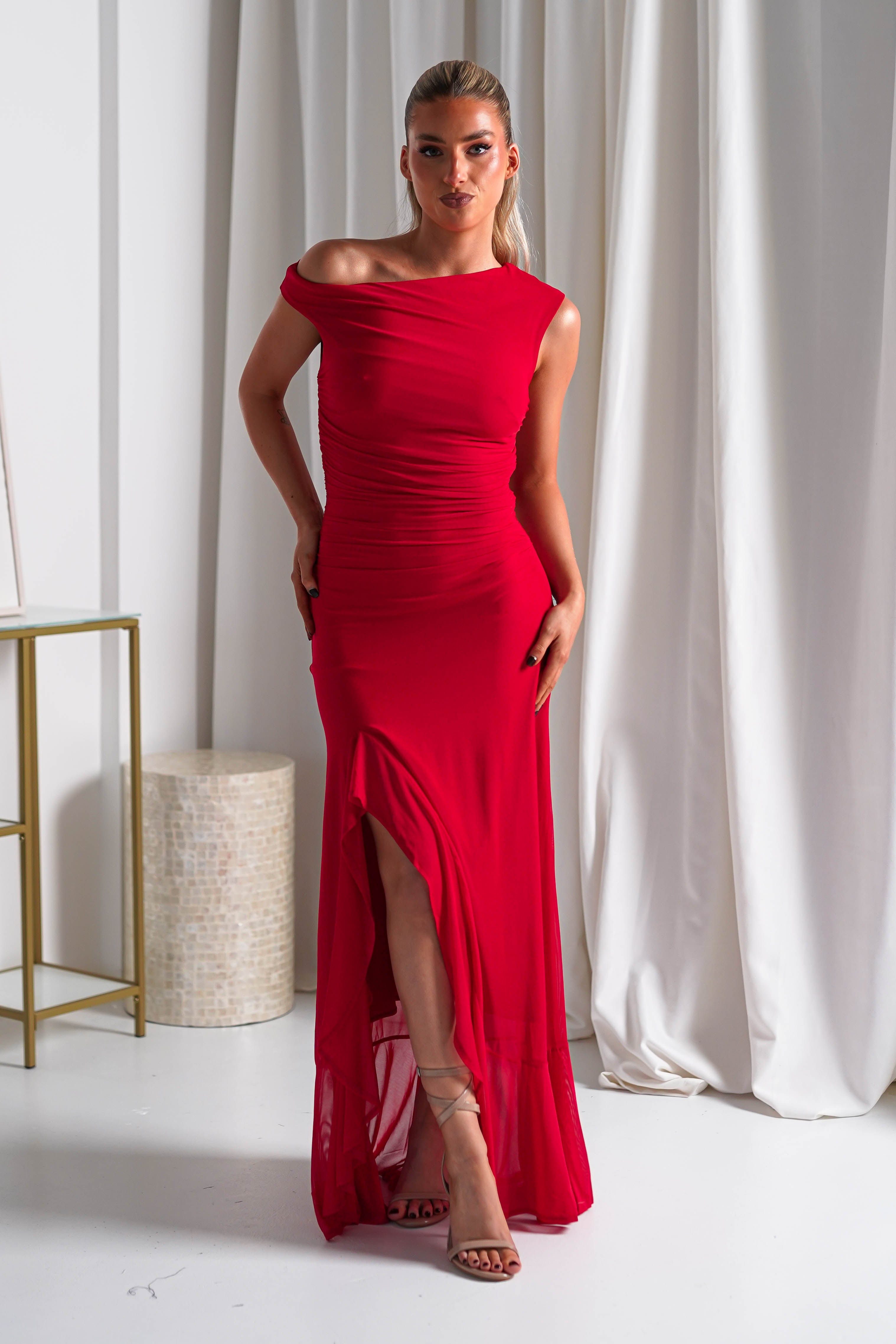 Cellinna Mesh Maxi Dress Red | Wedding Guest Dress | Maxi | Mesh | Oh Hello Clothing
