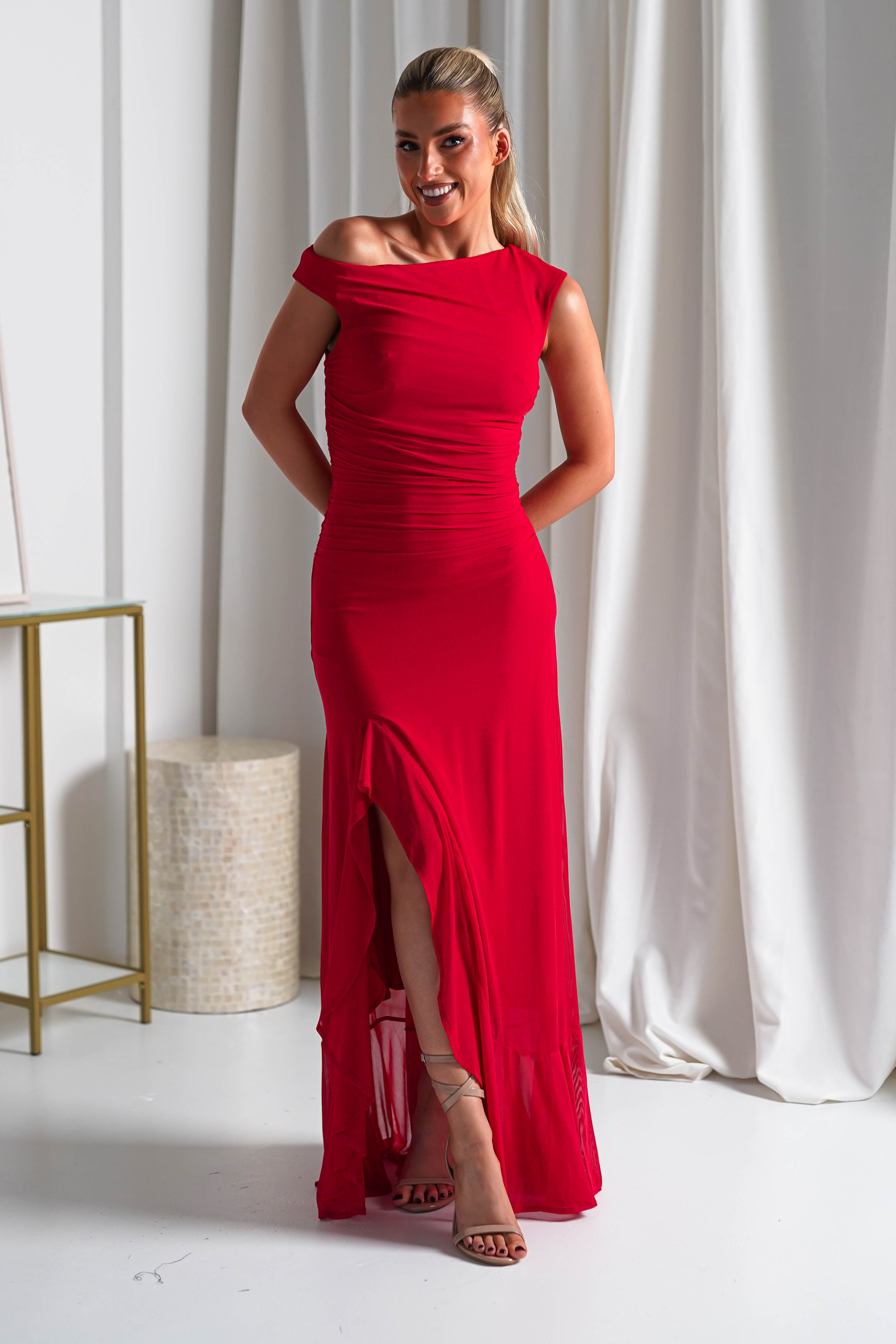 Cellinna Mesh Maxi Dress Red | Wedding Guest Dress | Maxi | Mesh | Oh Hello Clothing