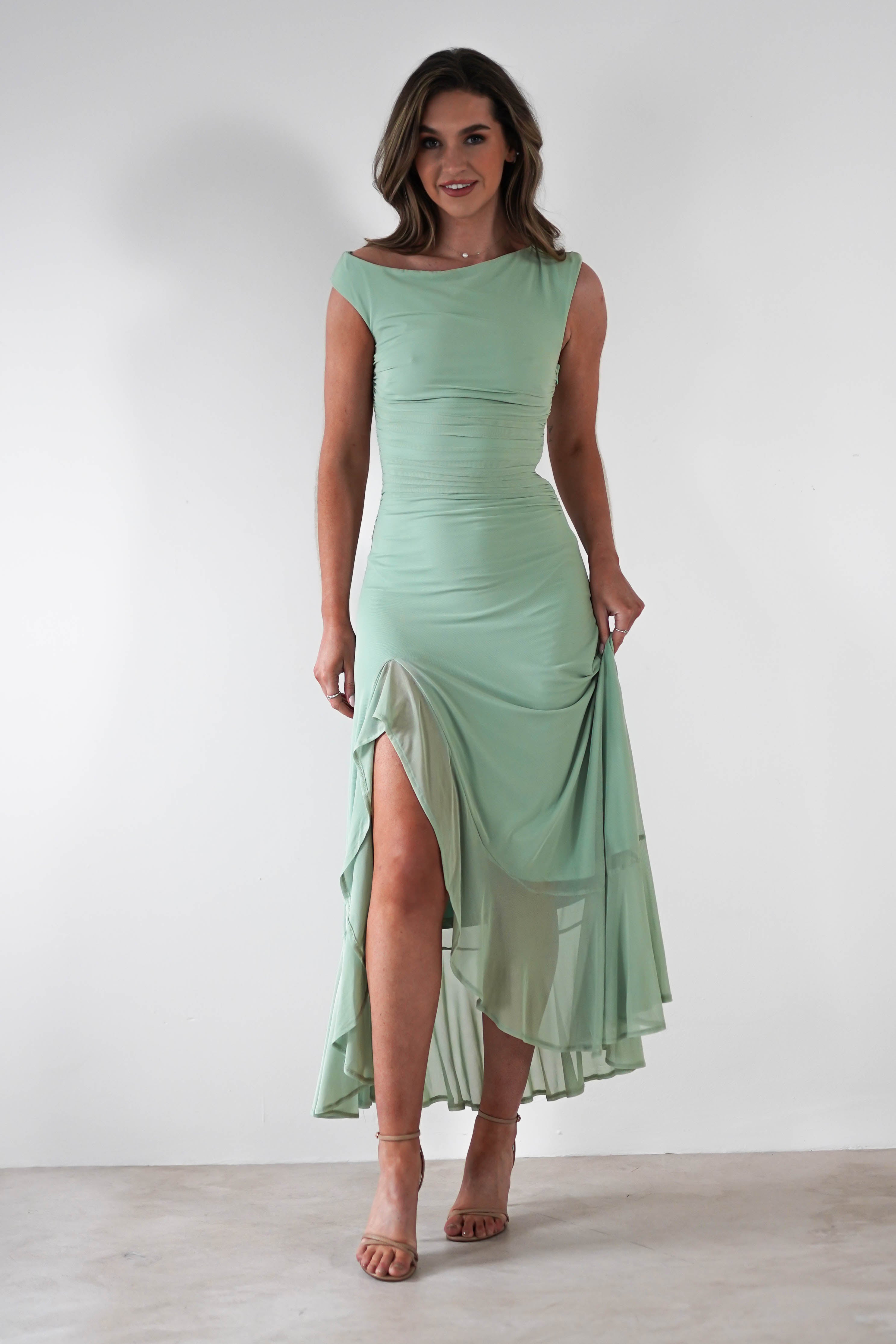 Cellinna Mesh Maxi Dress Light Green | Wedding Guest Dress | Maxi | Mesh | Oh Hello Clothing