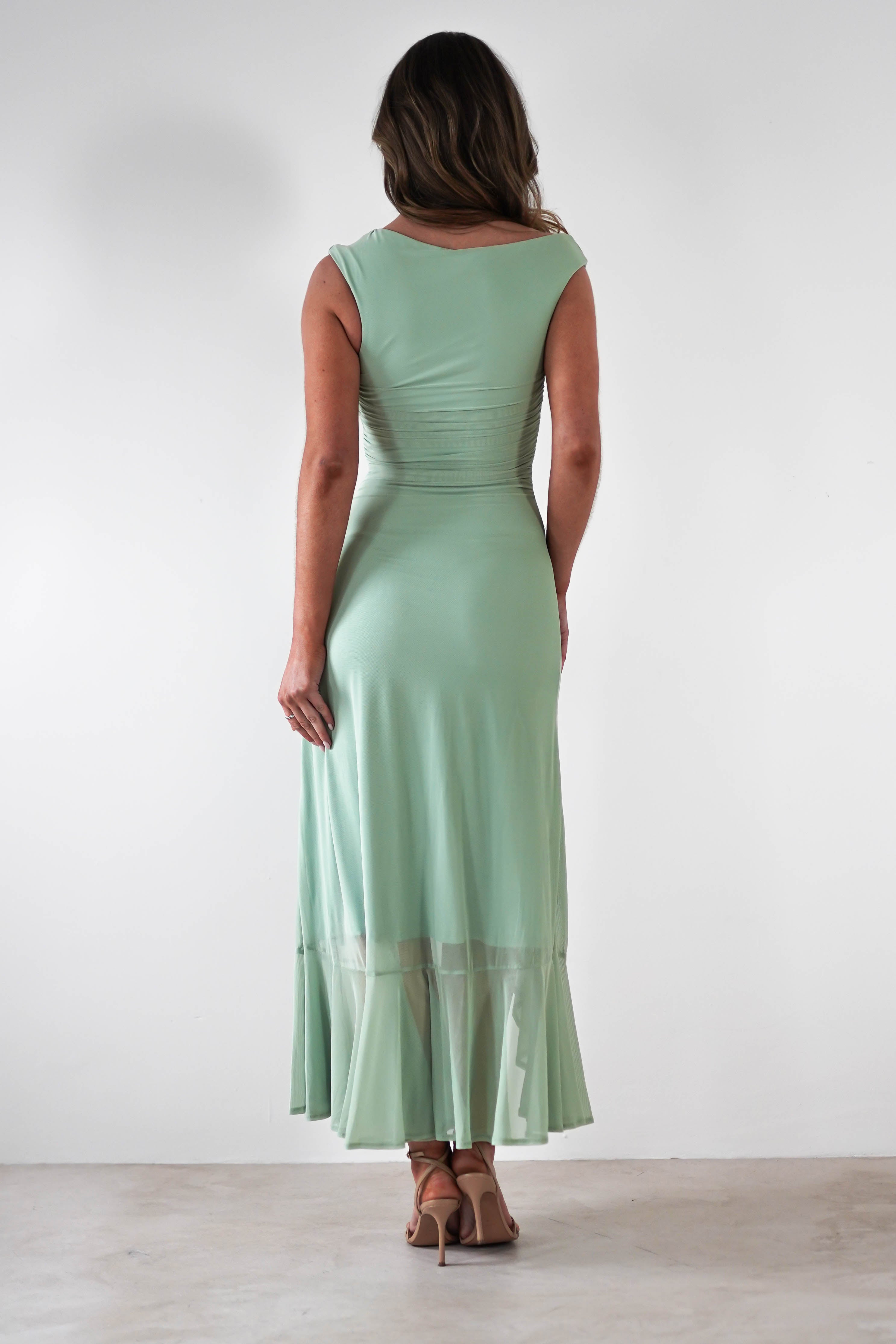 Cellinna Mesh Maxi Dress Light Green | Wedding Guest Dress | Maxi | Mesh | Oh Hello Clothing